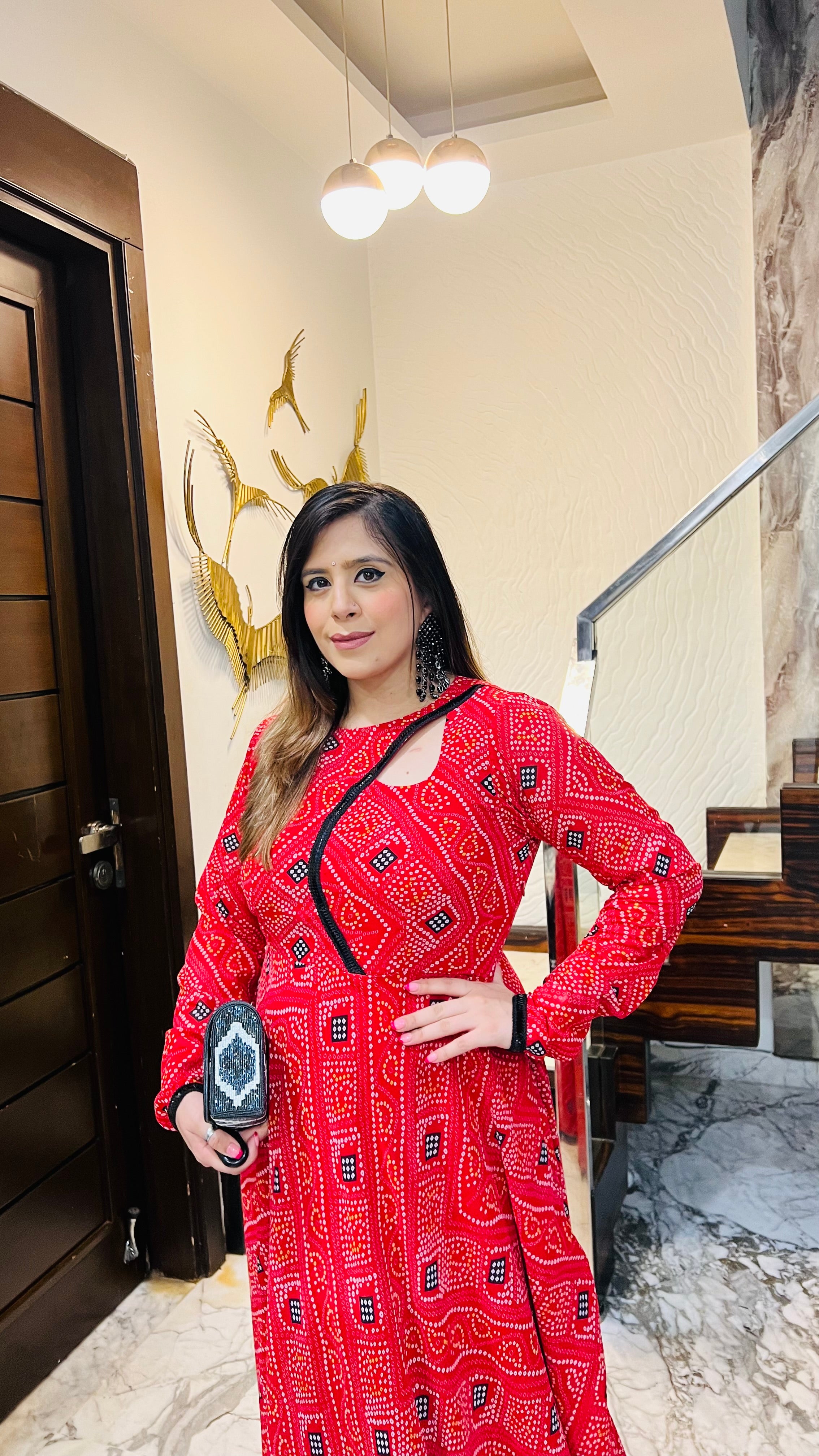 Red Bandhini Ethnic Maxi