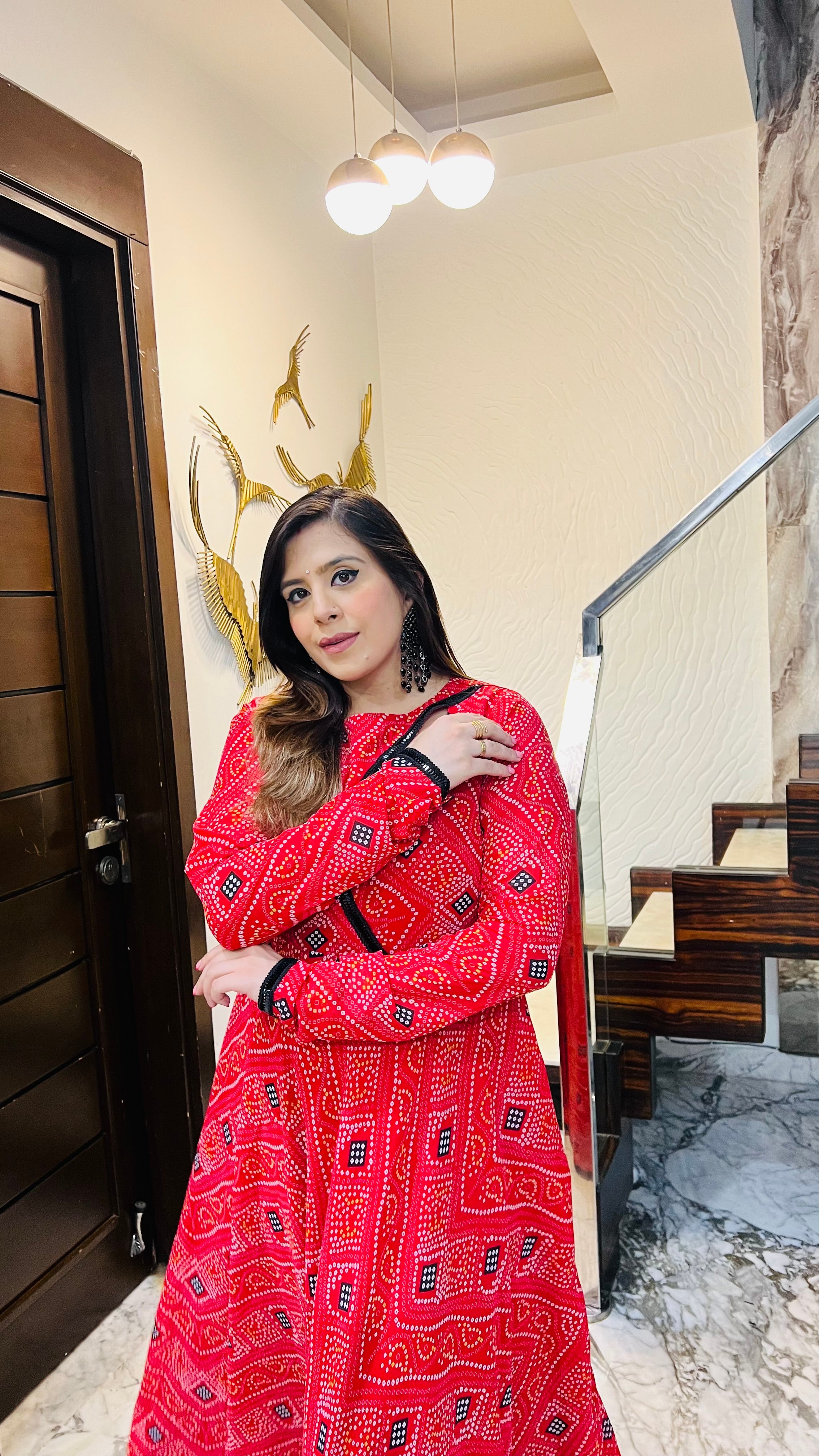 Red Bandhini Ethnic Maxi