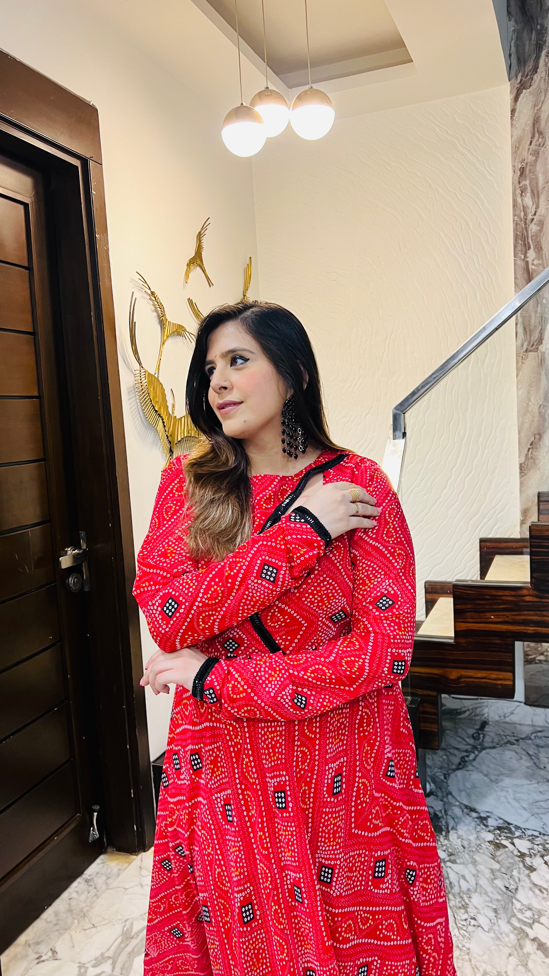 Red Bandhini Ethnic Maxi