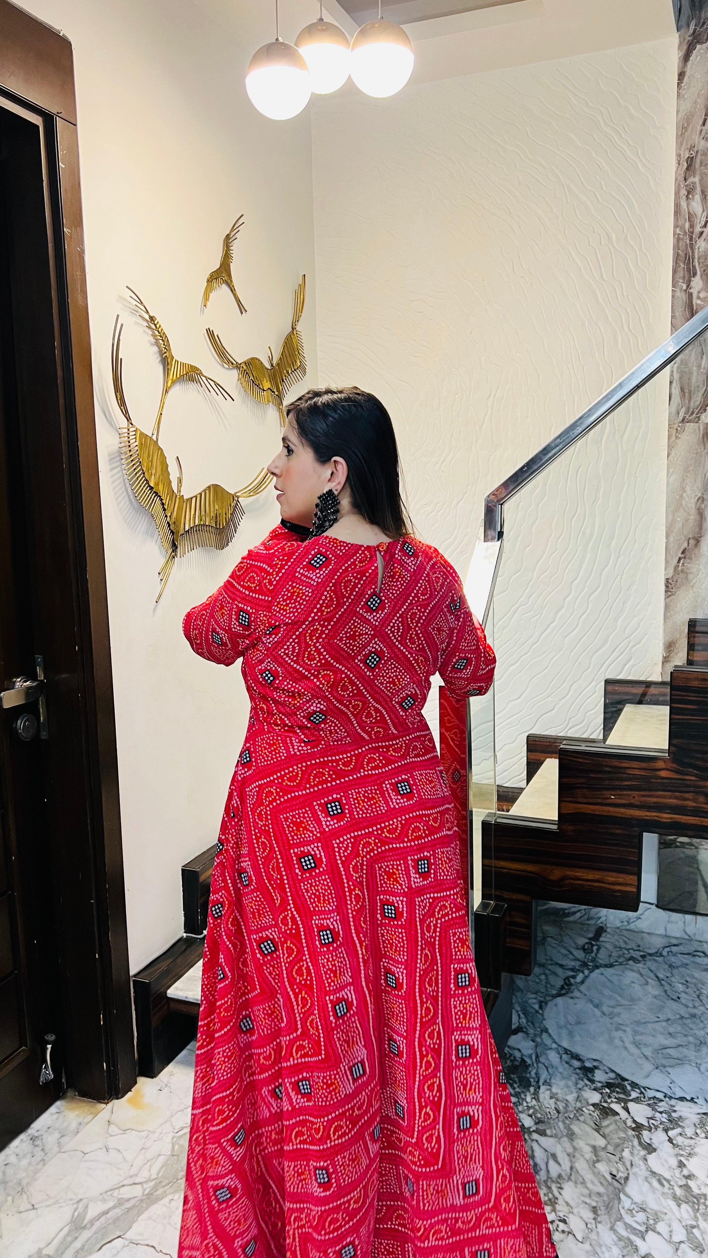 Red Bandhini Ethnic Maxi