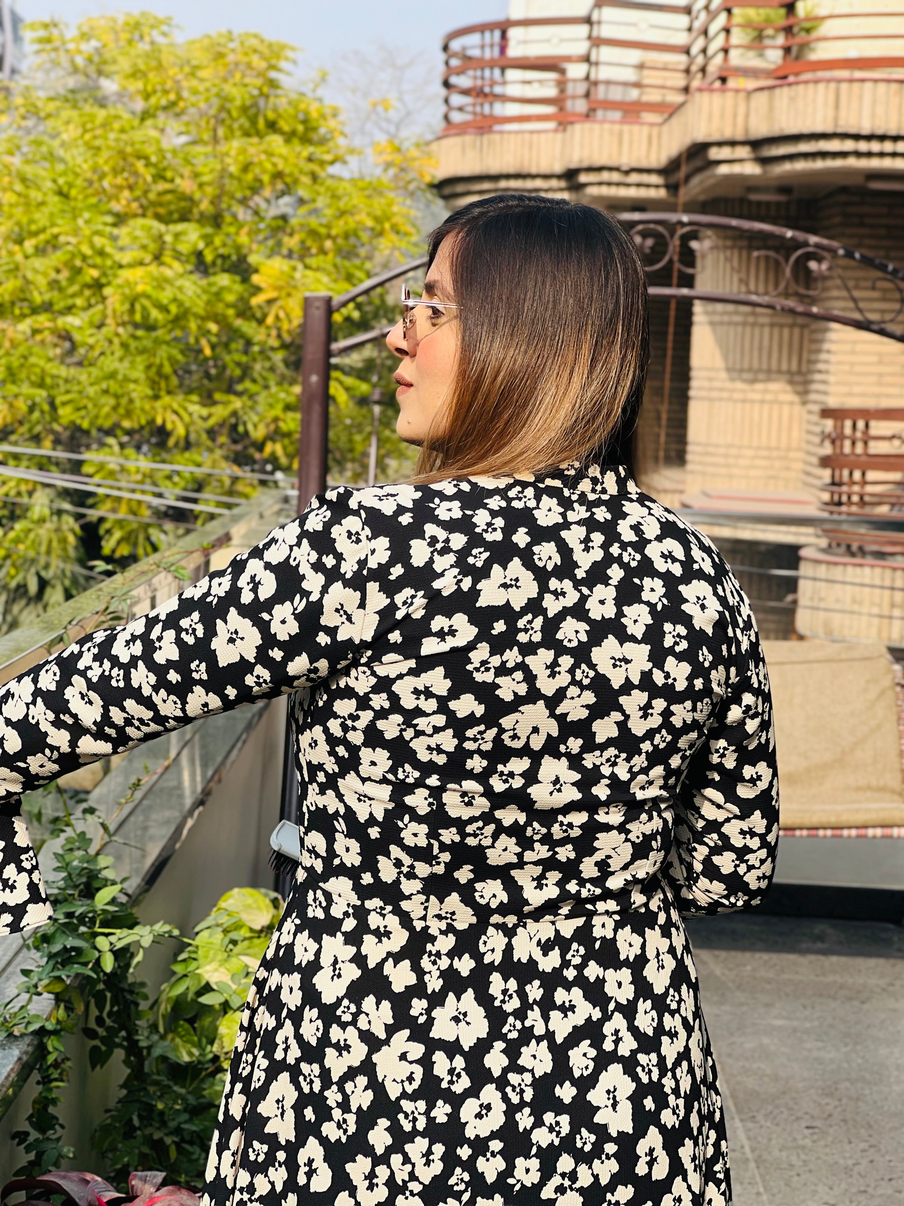 Monochrome Floral Slit Top