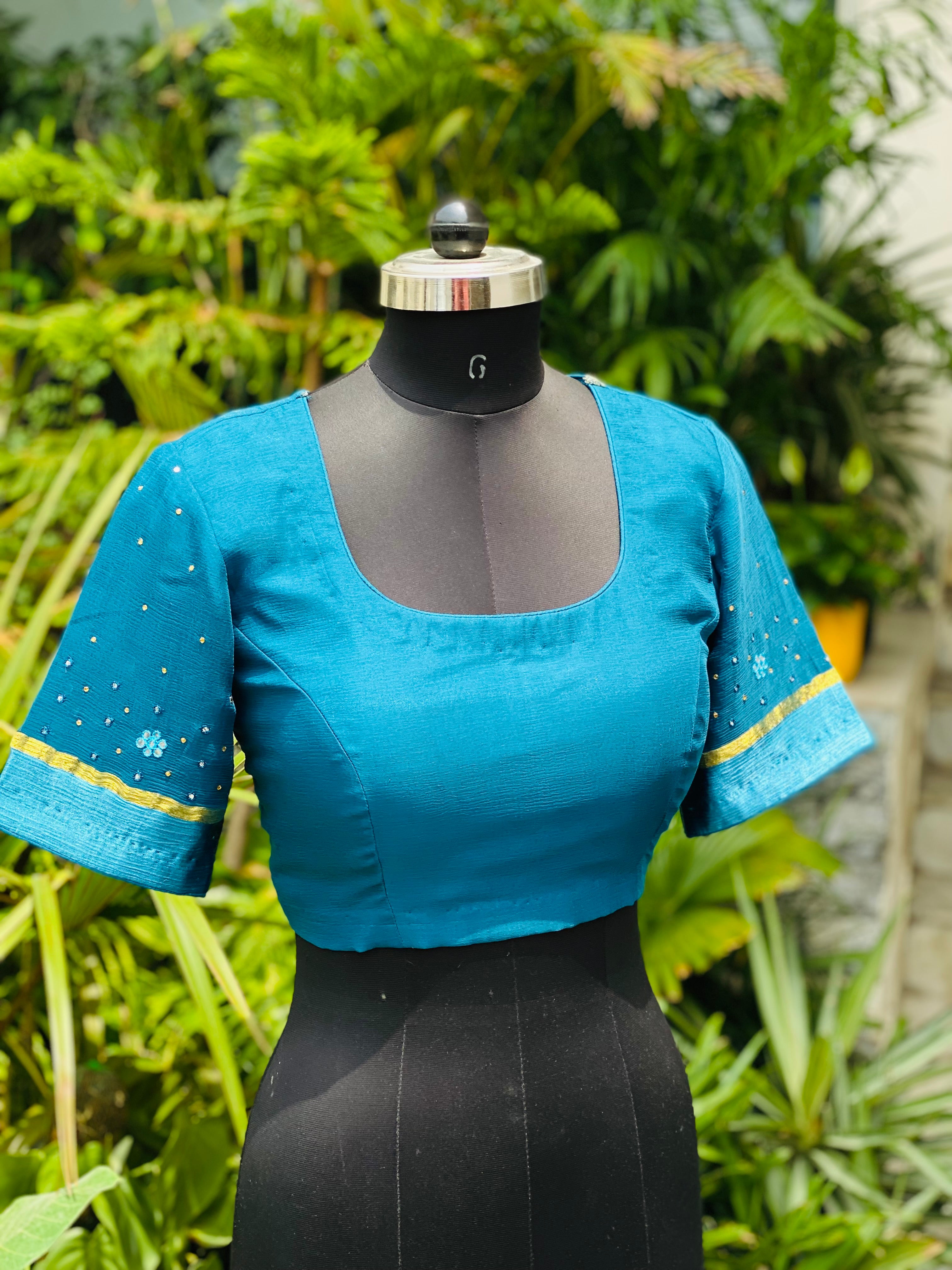 Teal Blue Blouse – Lakhina Couture