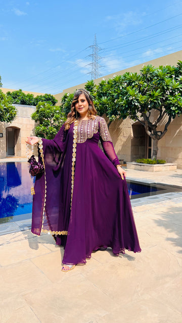 Purple Faux Mirror Anarkali