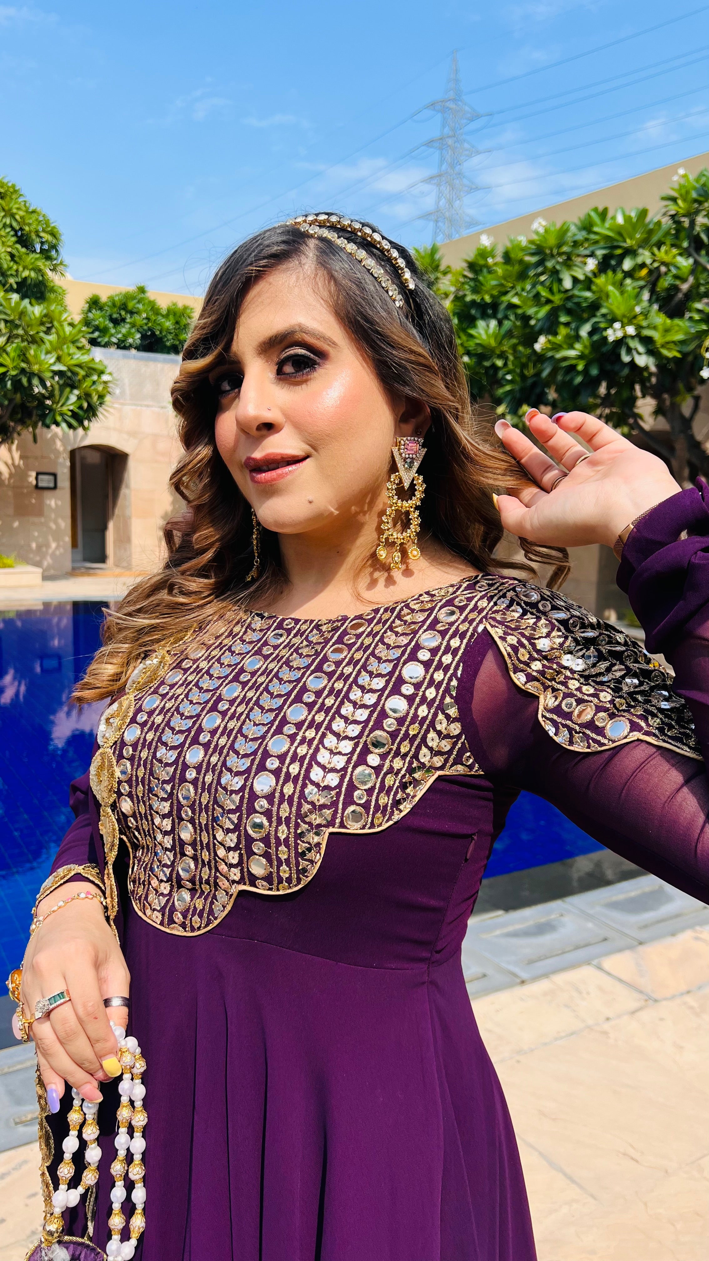 Purple Faux Mirror Anarkali