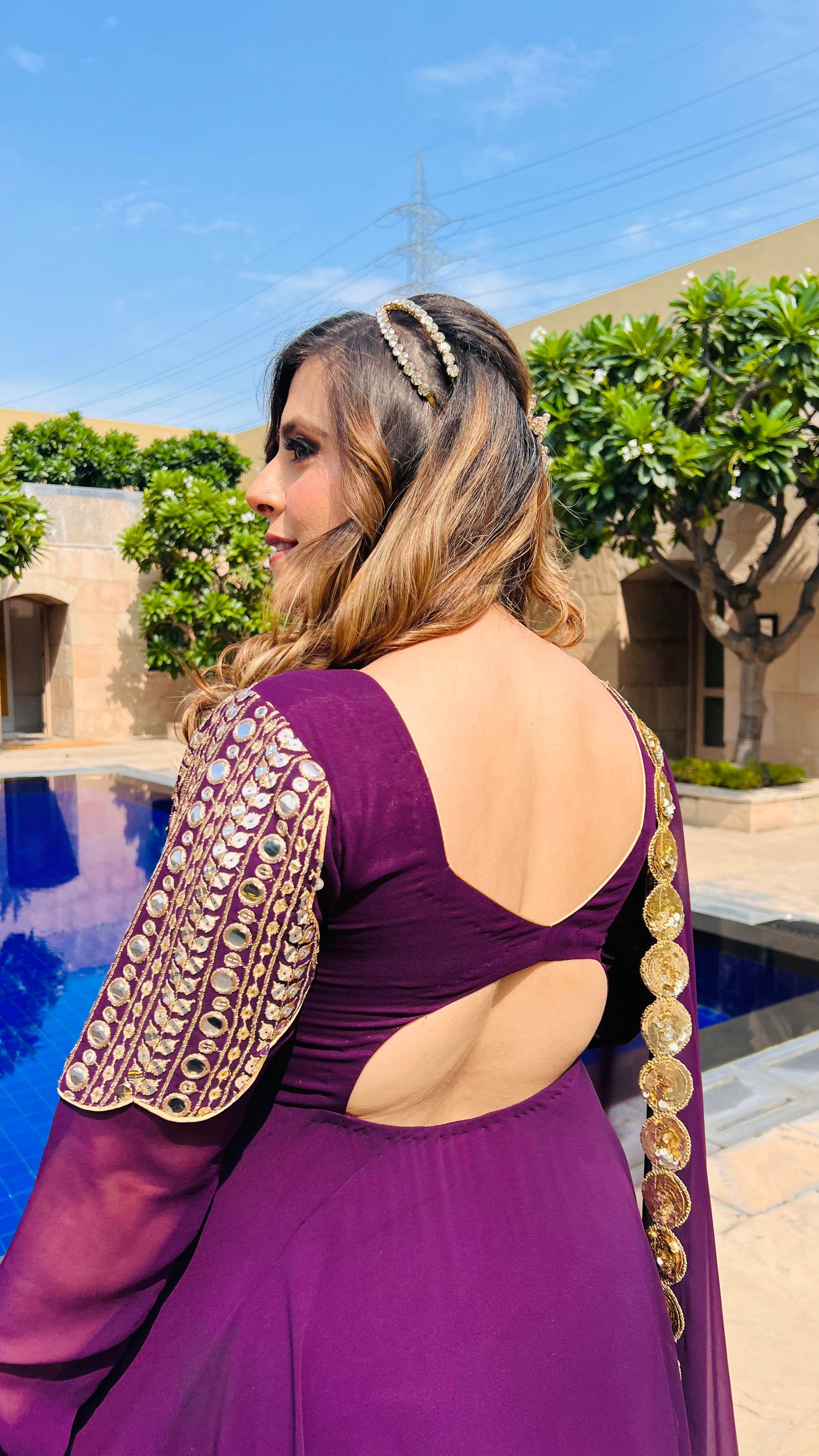 Purple Faux Mirror Anarkali