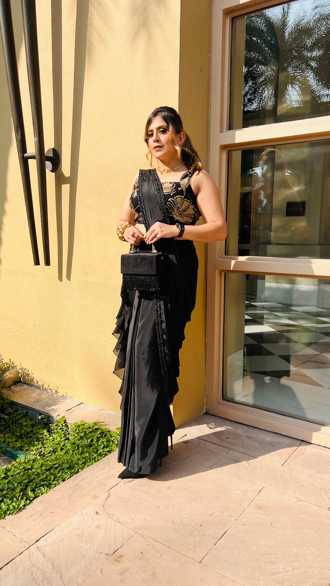 Black Slit Drape Saree