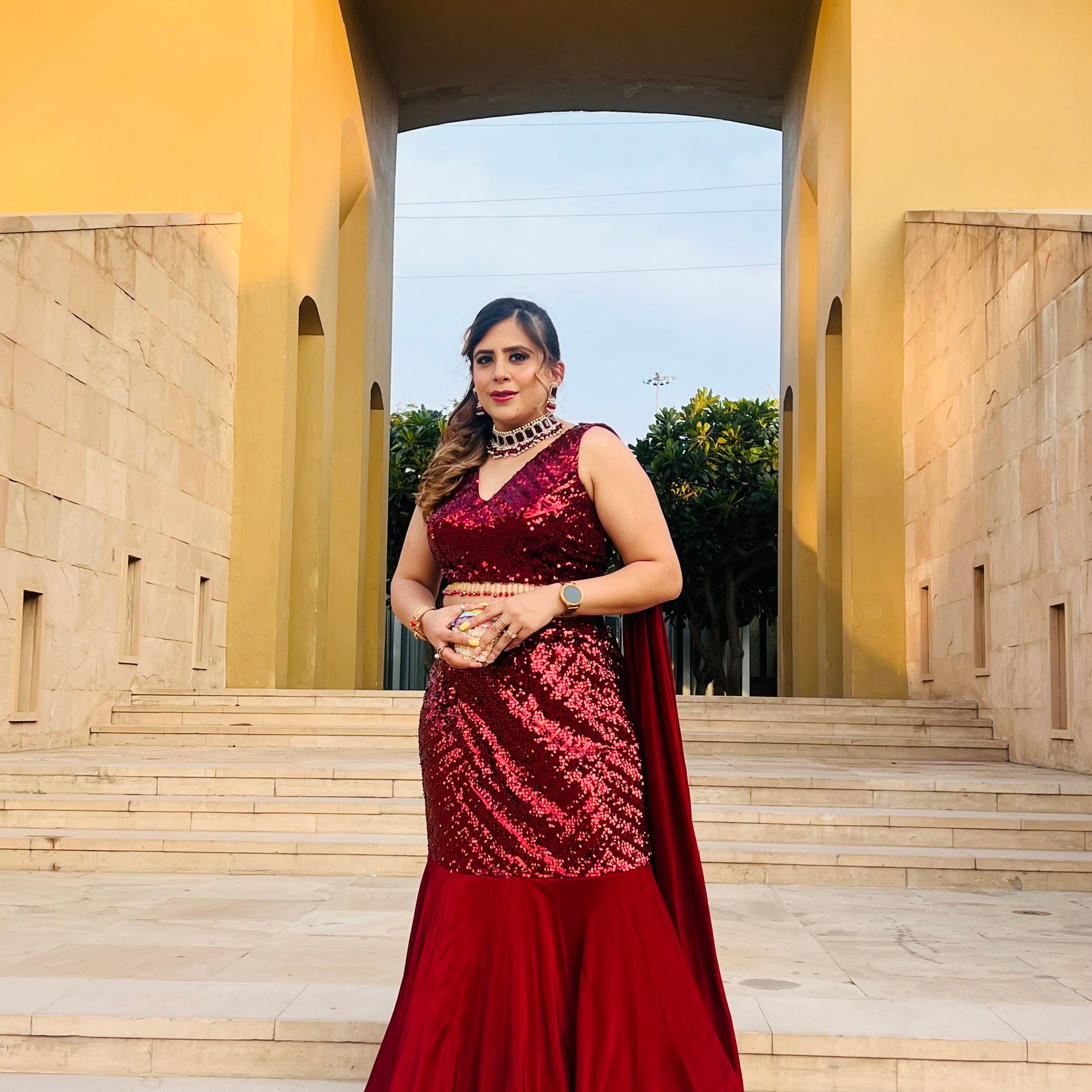 Maroon Fish Cut Saree