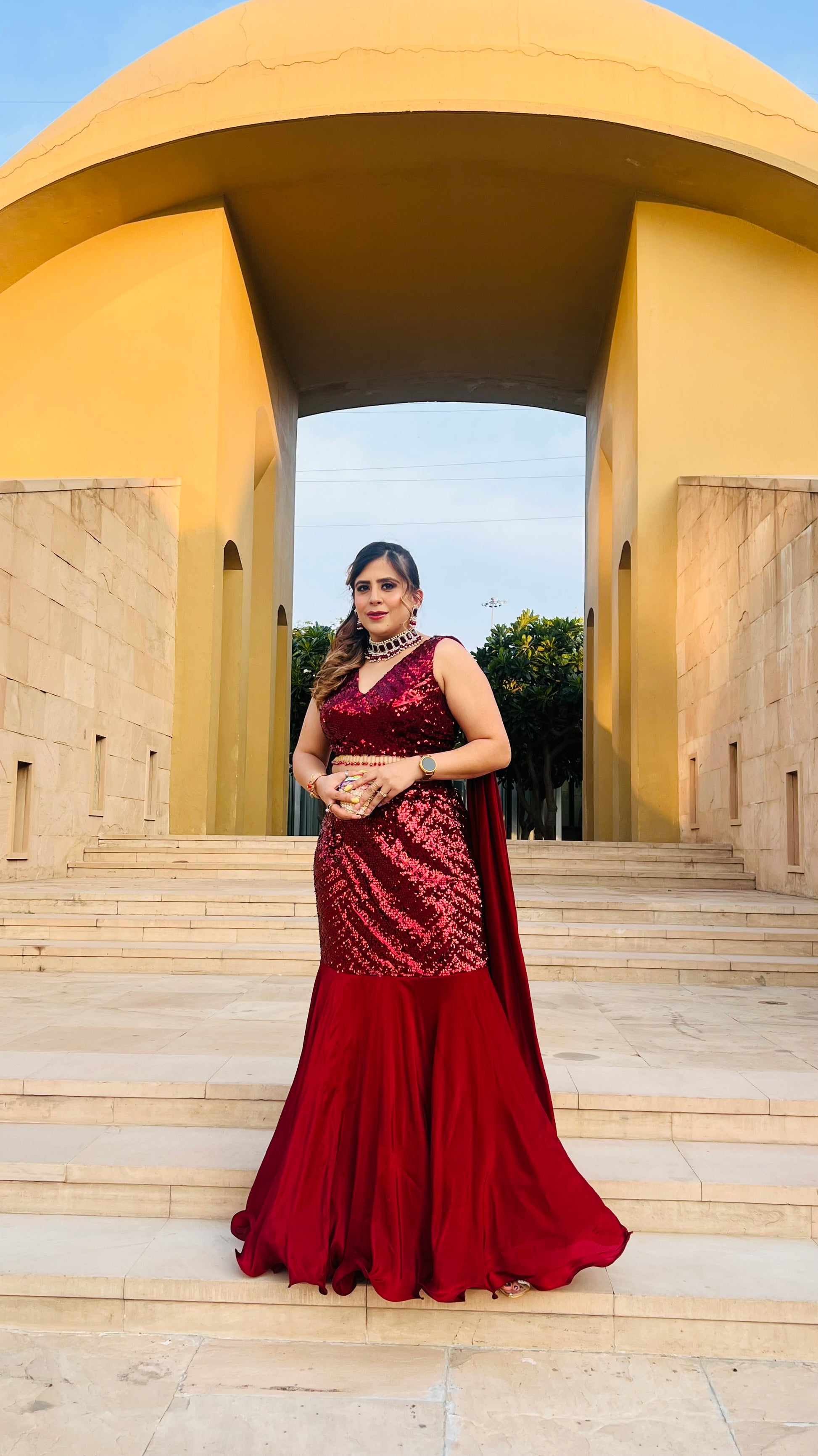 saree cut dress Pre Draped Saree Style Dress with Attached dupatta & Belt
