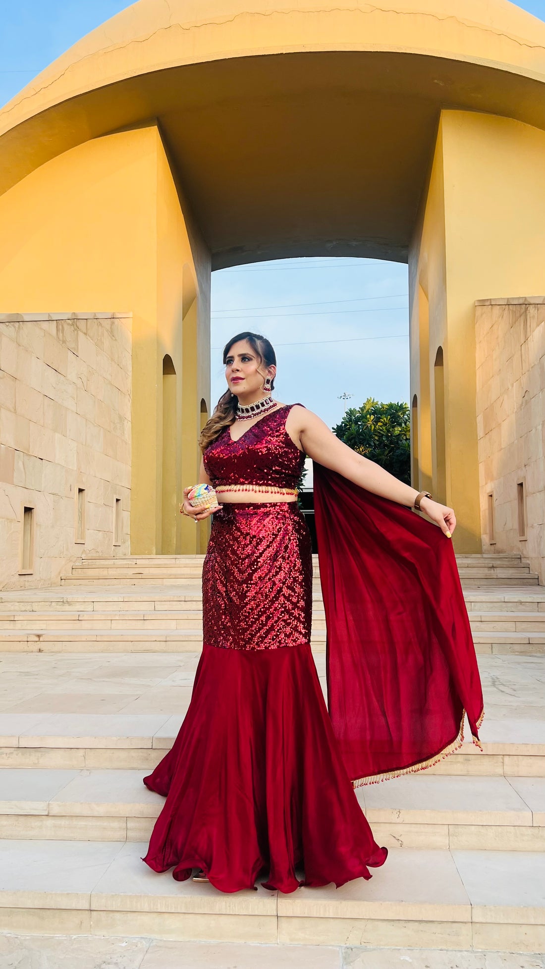 Maroon Fish Cut Saree