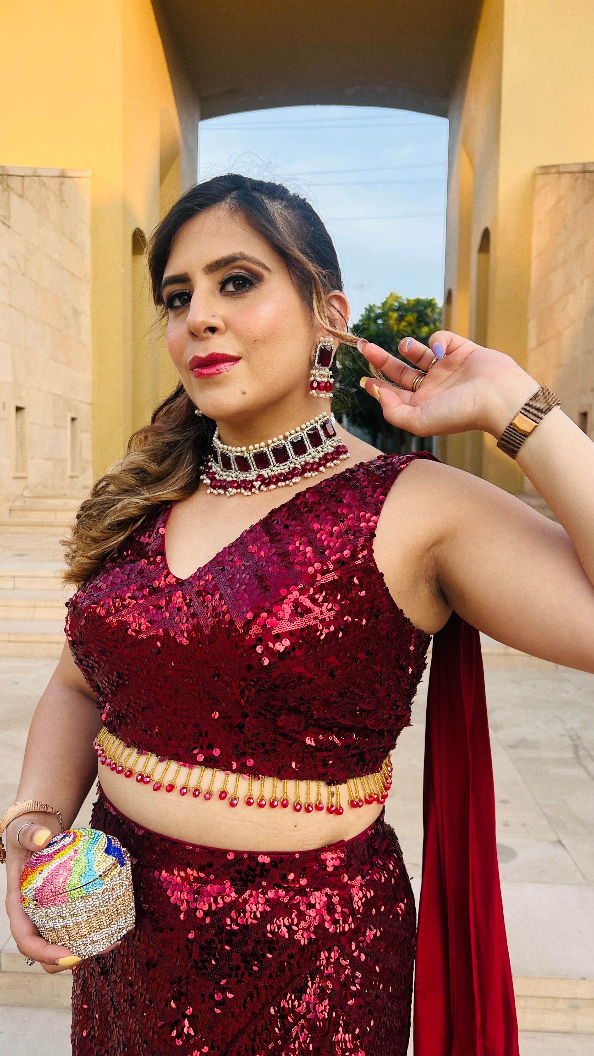 Maroon Fish Cut Saree