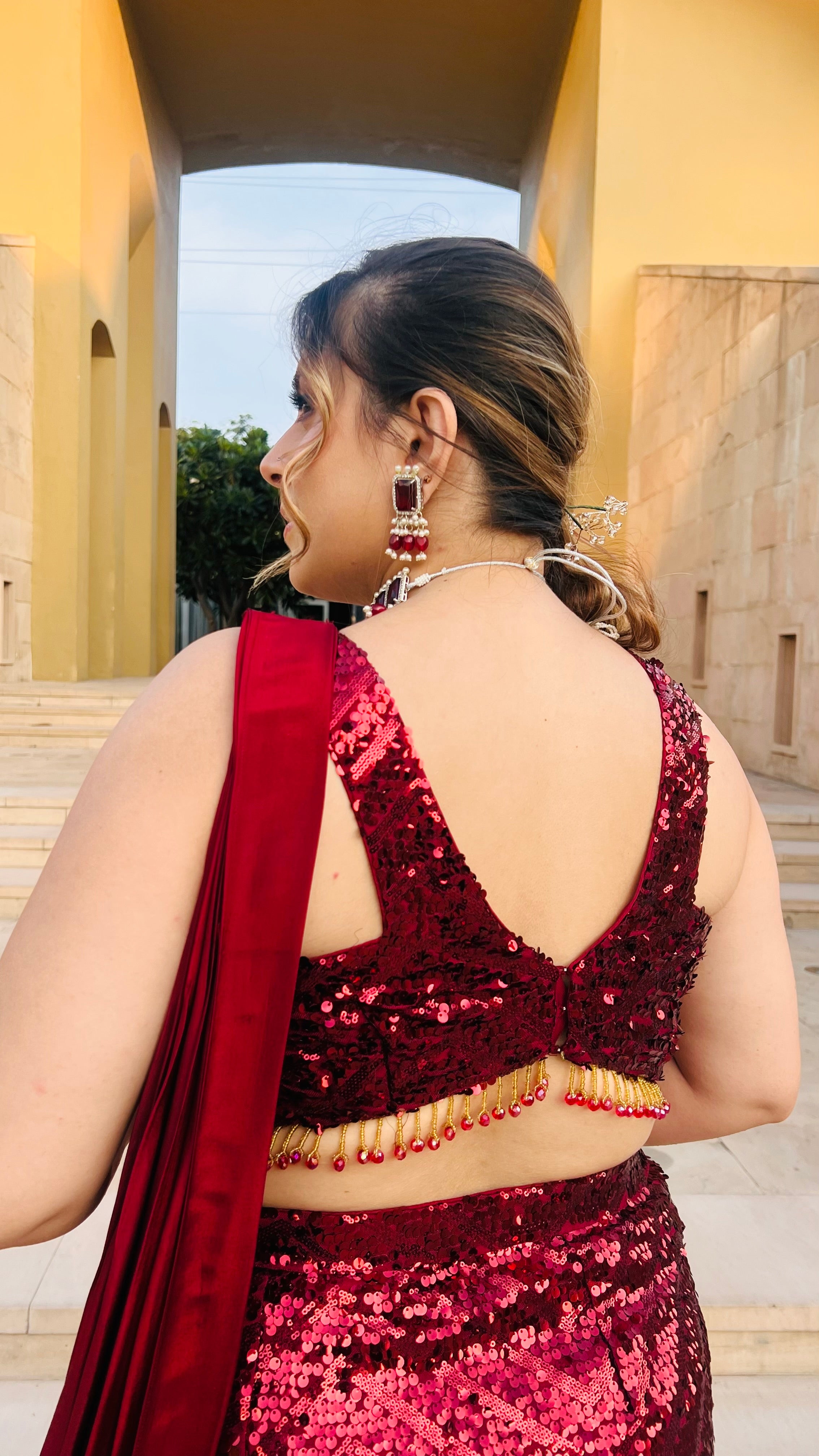 Maroon Fish Cut Saree