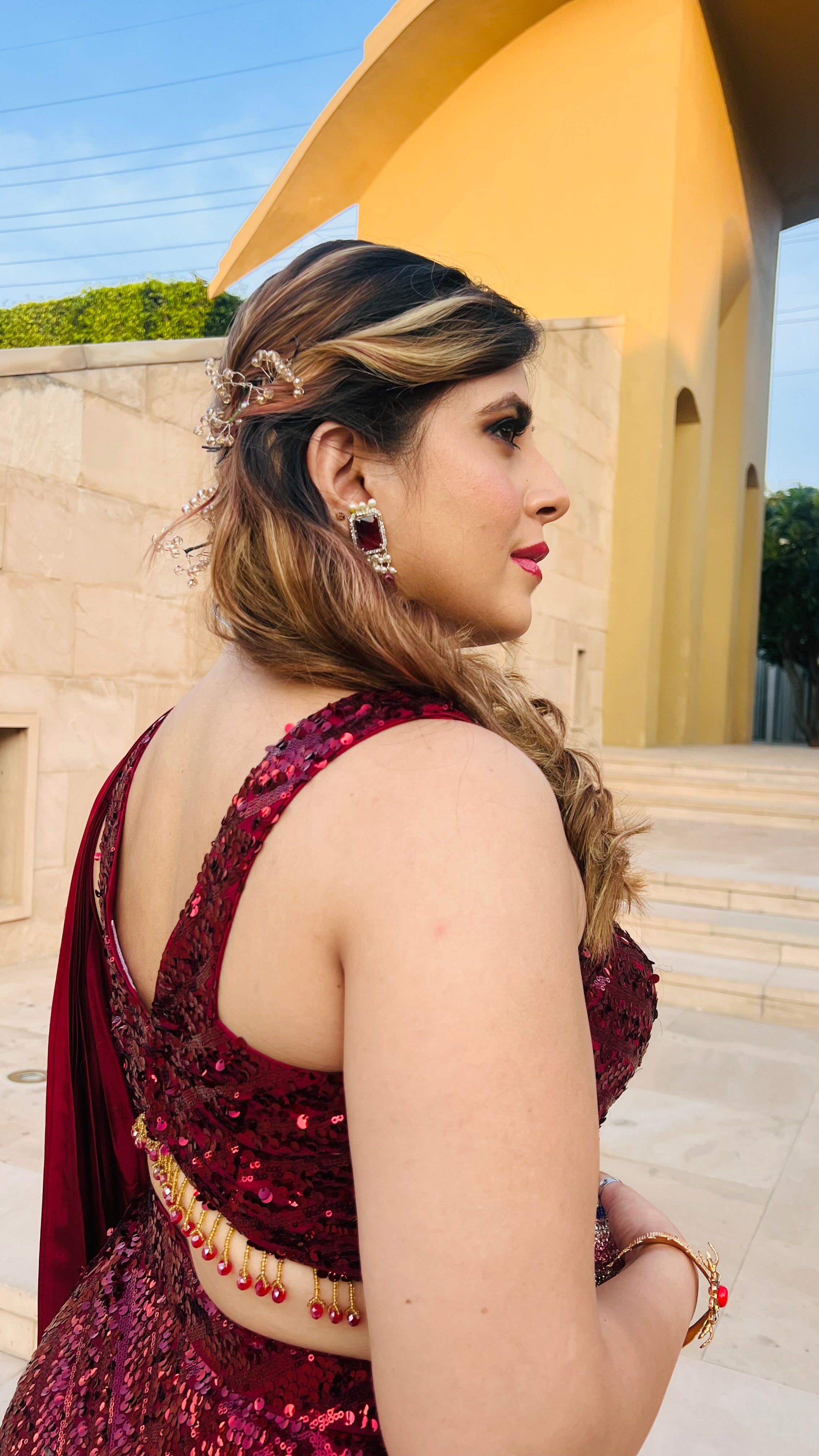 Maroon Fish Cut Saree