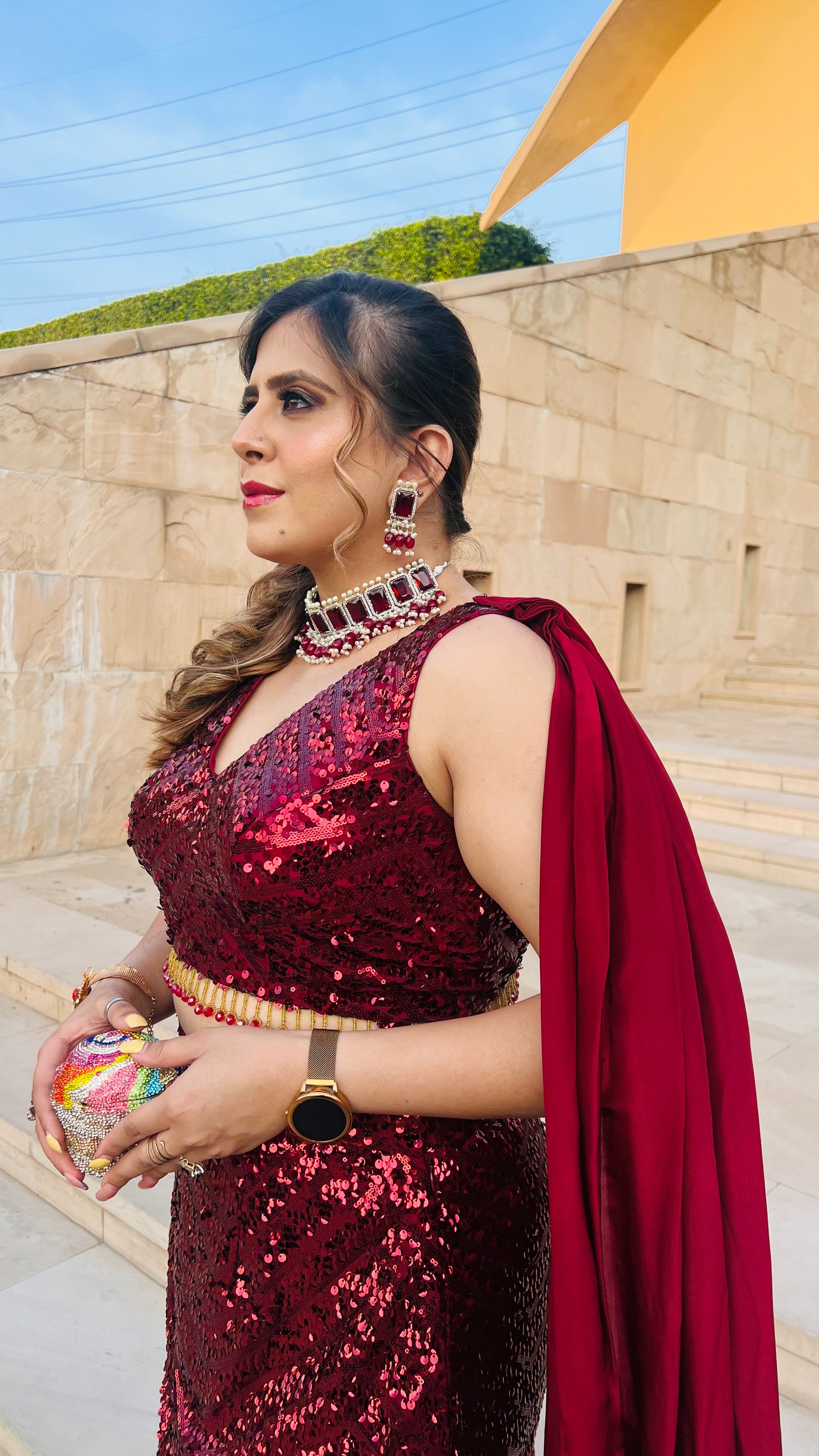 Maroon Fish Cut Saree
