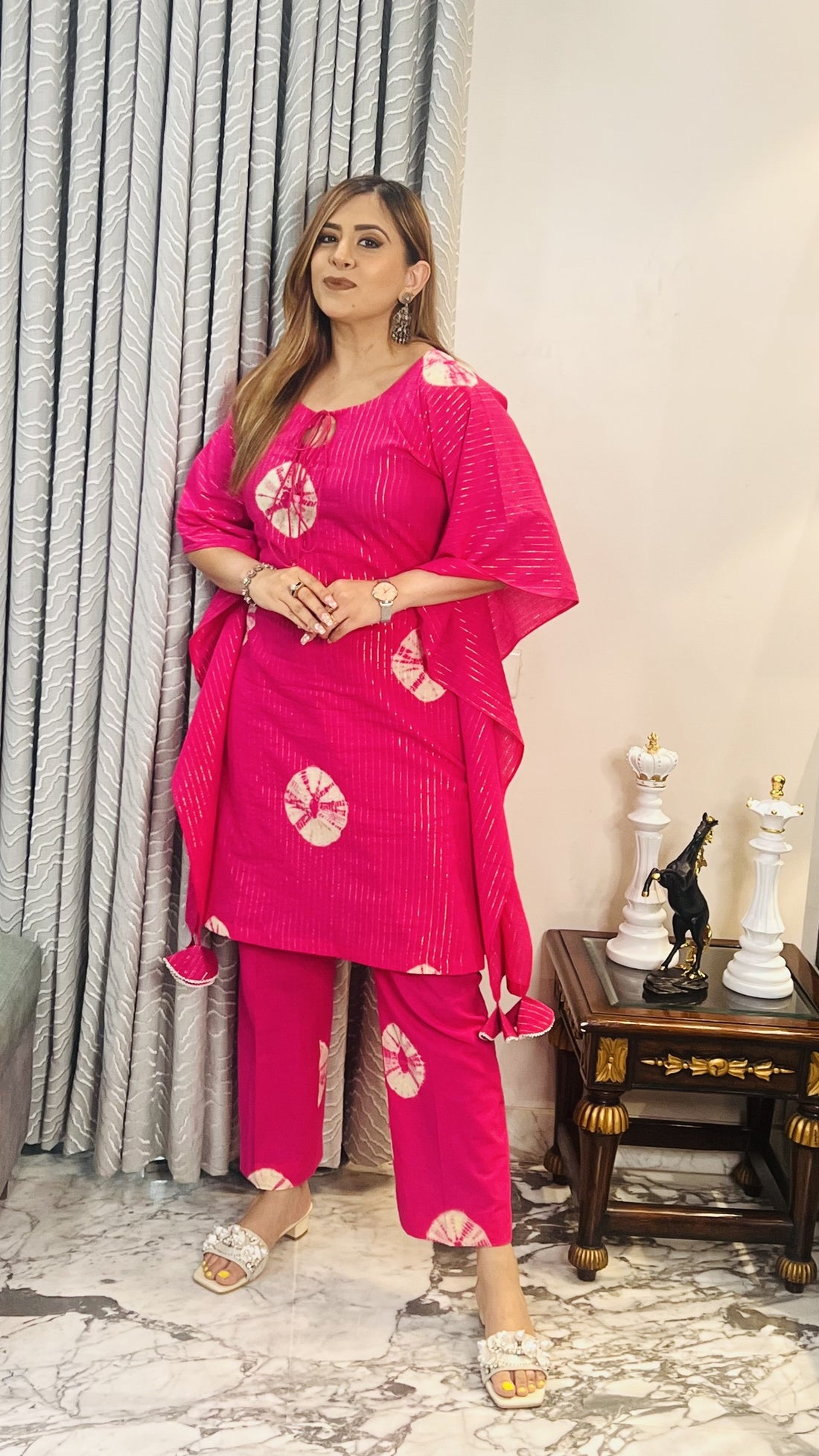 Pink Cotton Printed Kaftaan