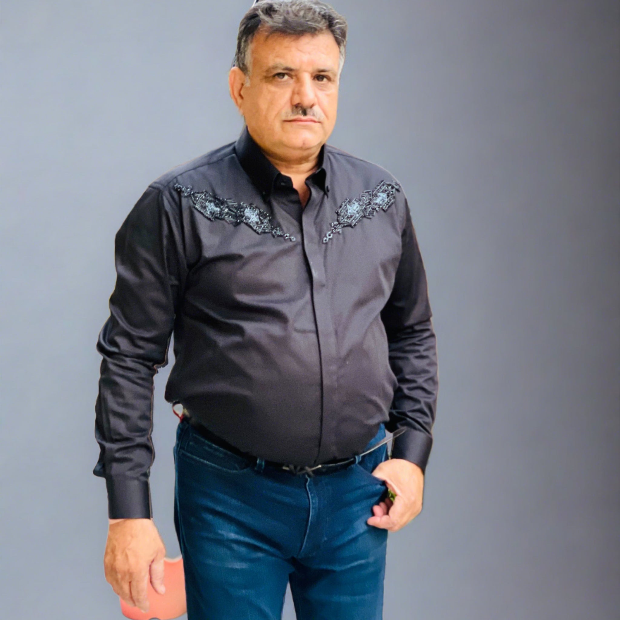 Menswear Black Embroidered Shirt