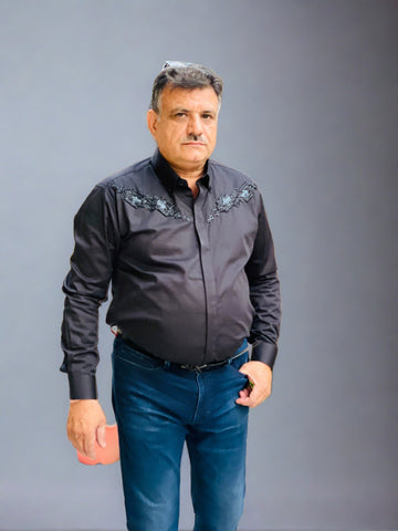 Menswear Black Embroidered Shirt
