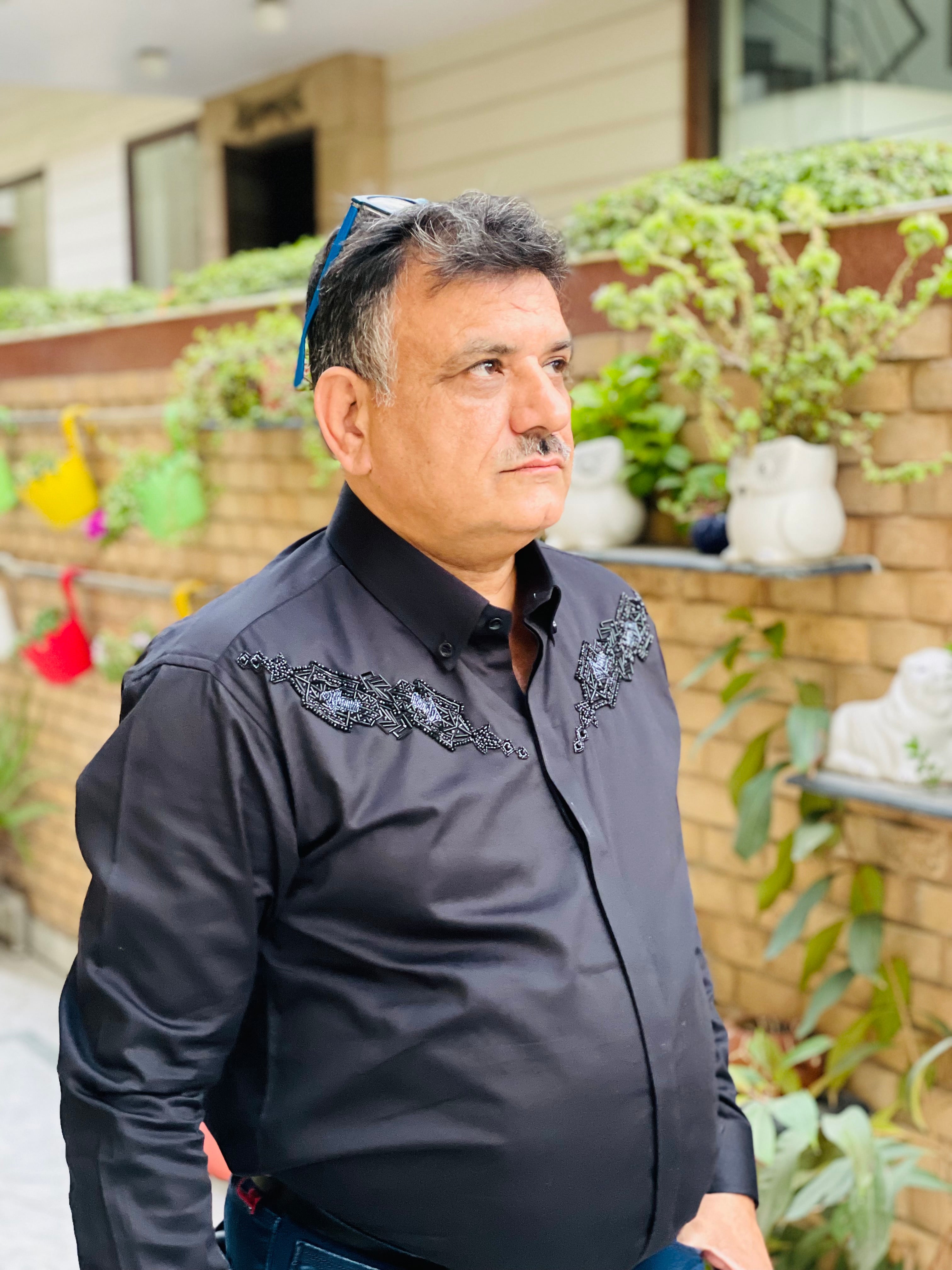 Menswear Black Embroidered Shirt