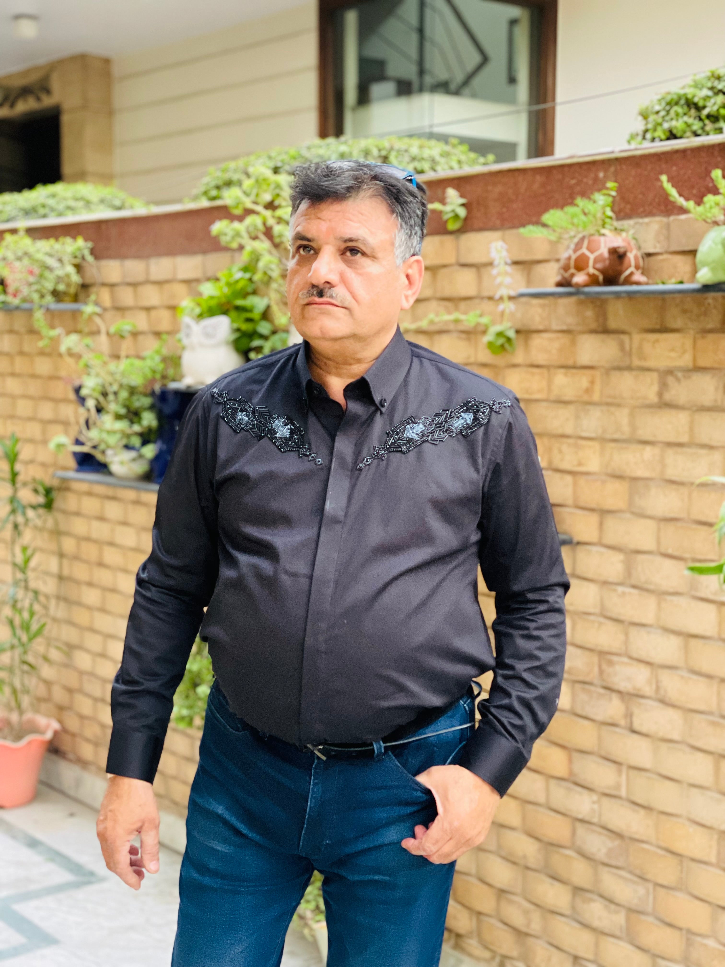 Menswear Black Embroidered Shirt