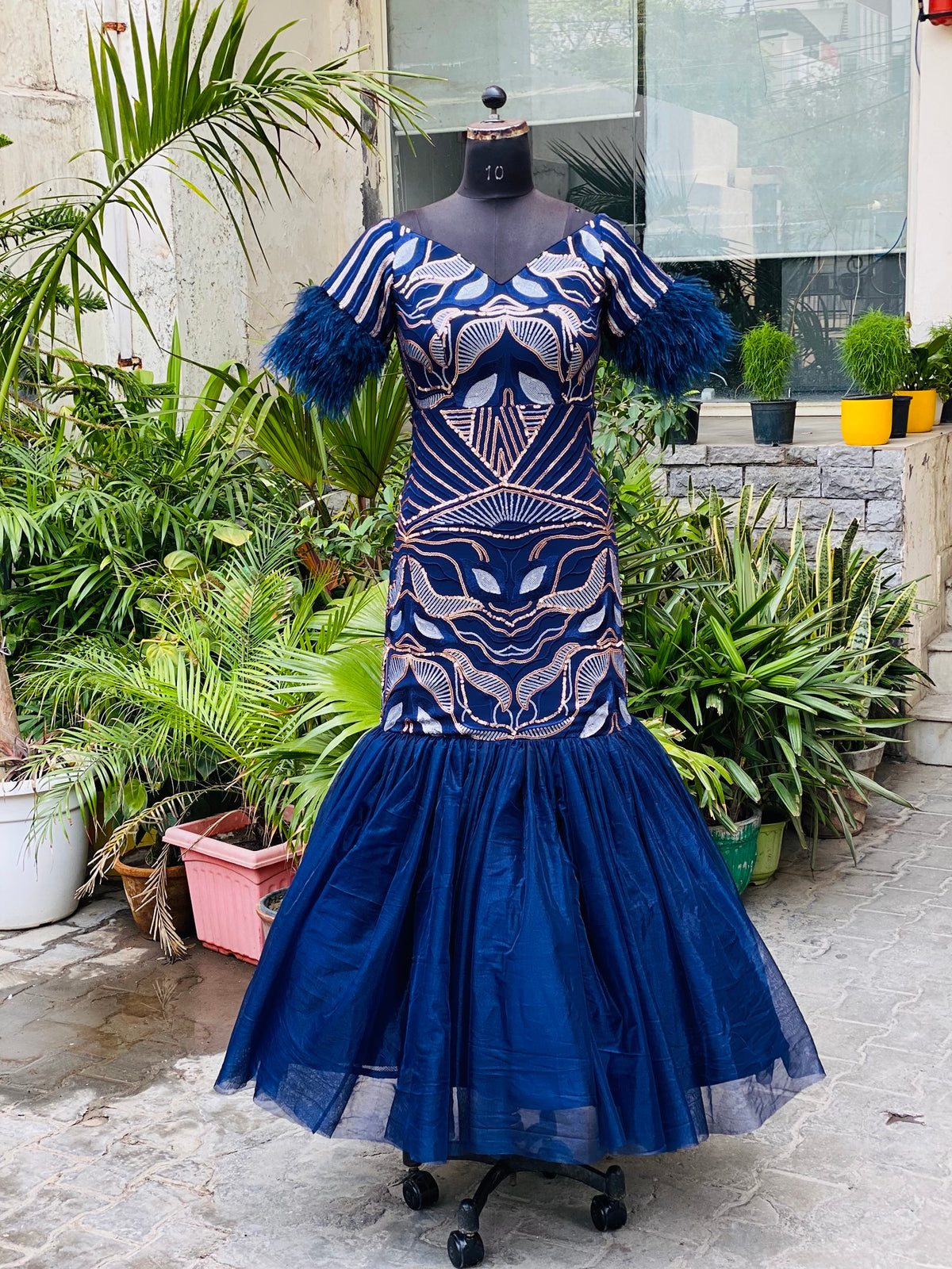 Navy Blue Fish Cut Gown | Party Wear Gown