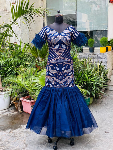 Navy Blue Fish Cut Gown