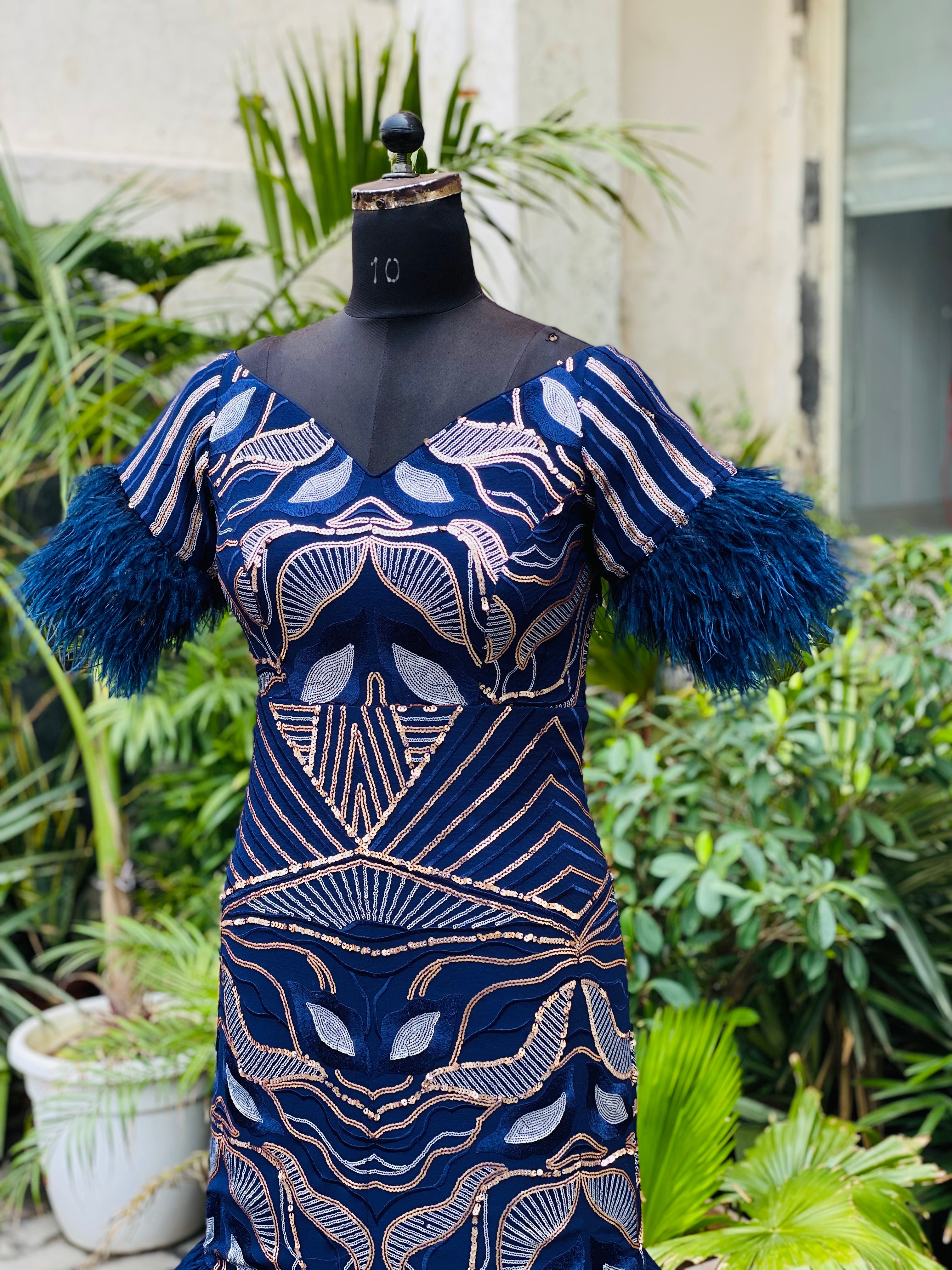 Navy Blue Fish Cut Gown