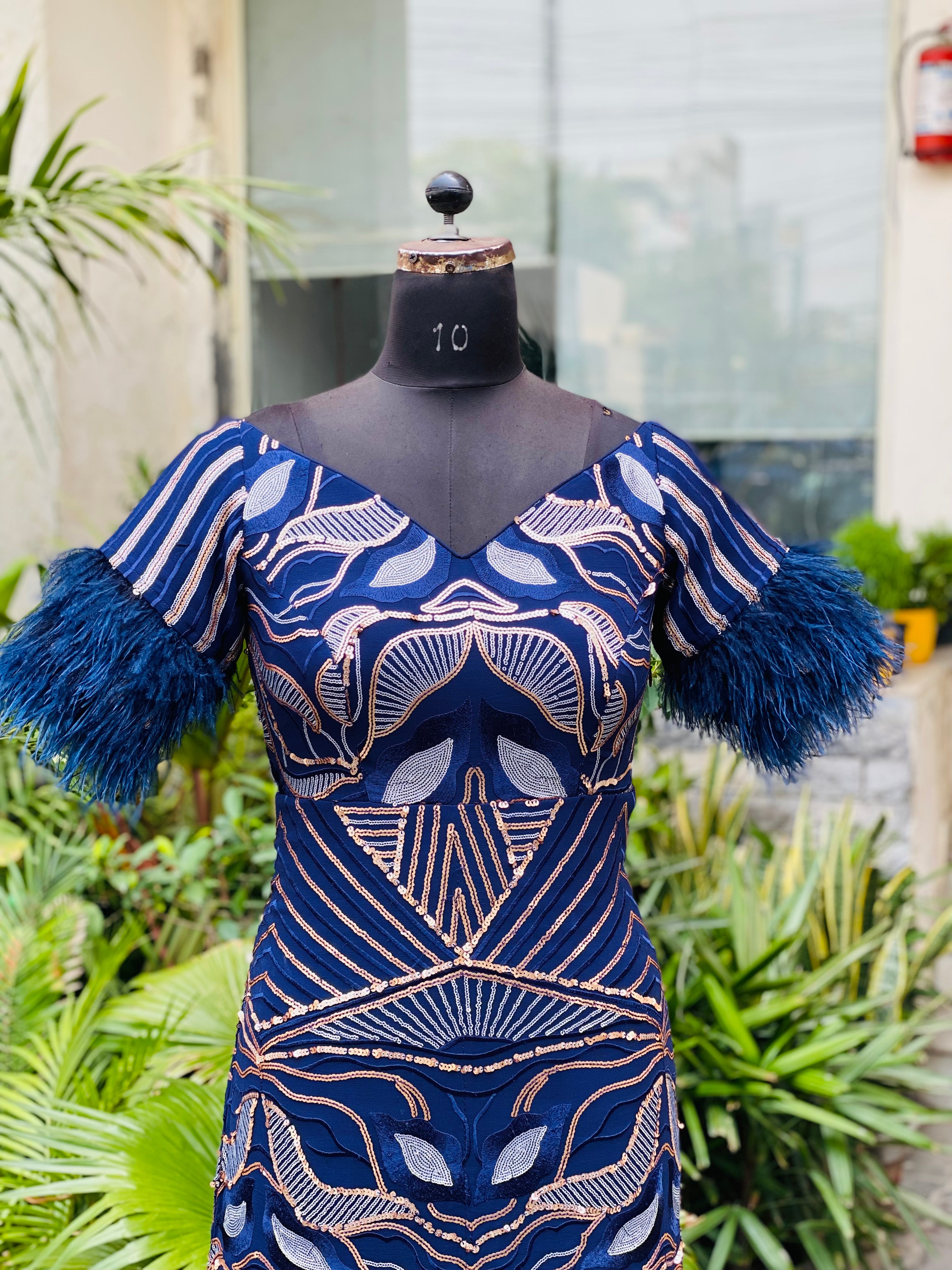 Navy Blue Fish Cut Gown