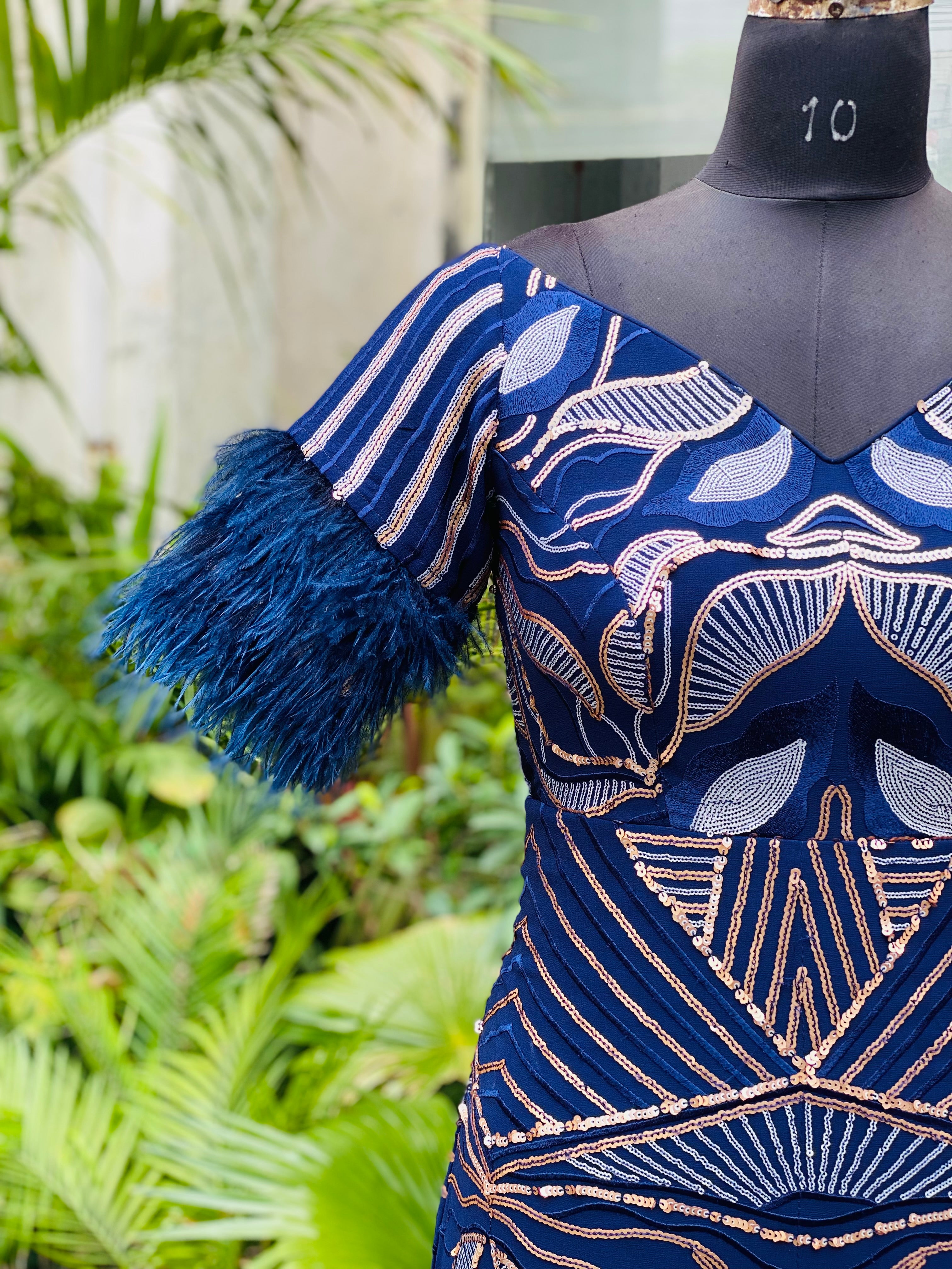 Navy Blue Fish Cut Gown