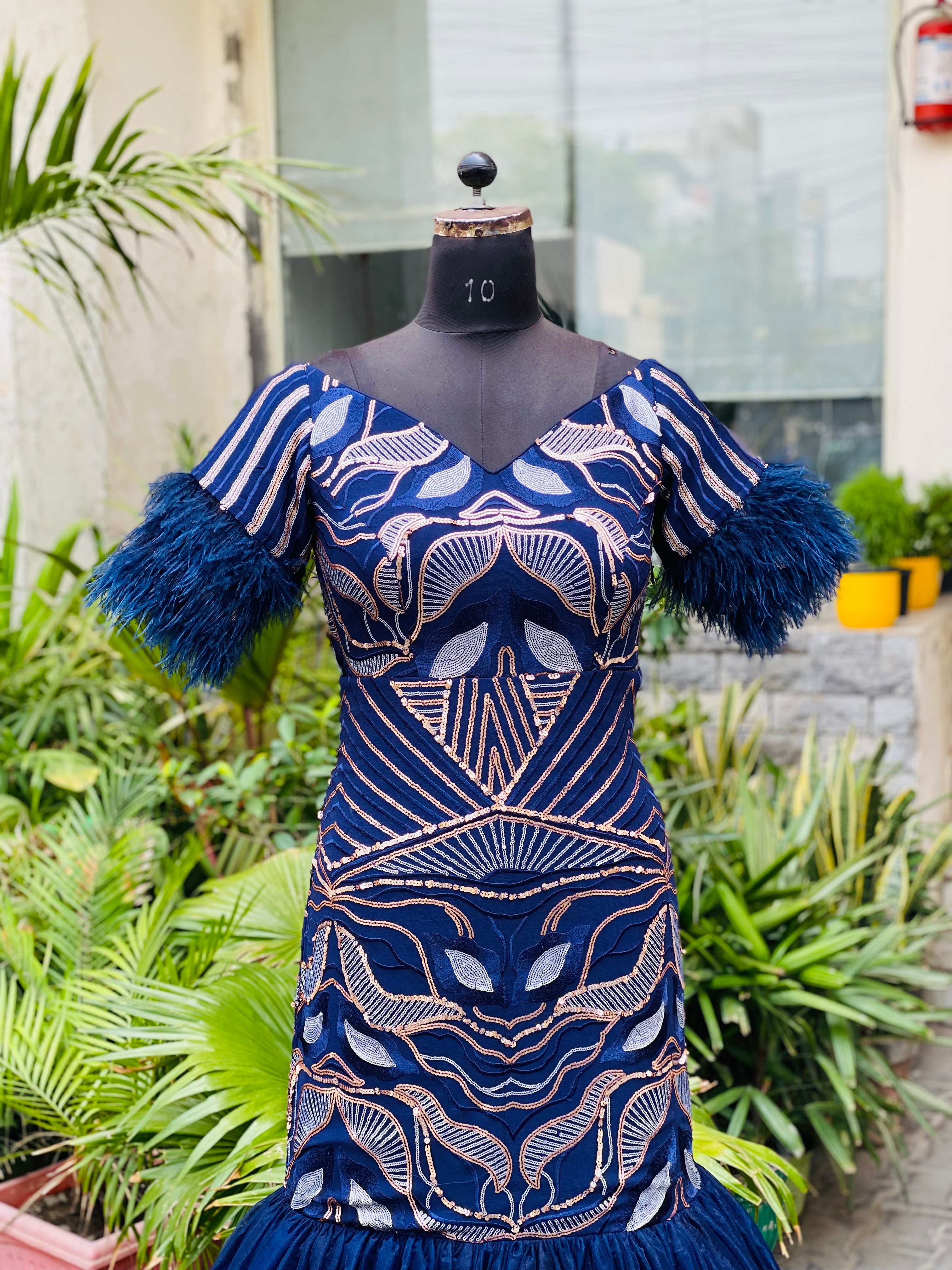 Navy Blue Fish Cut Gown