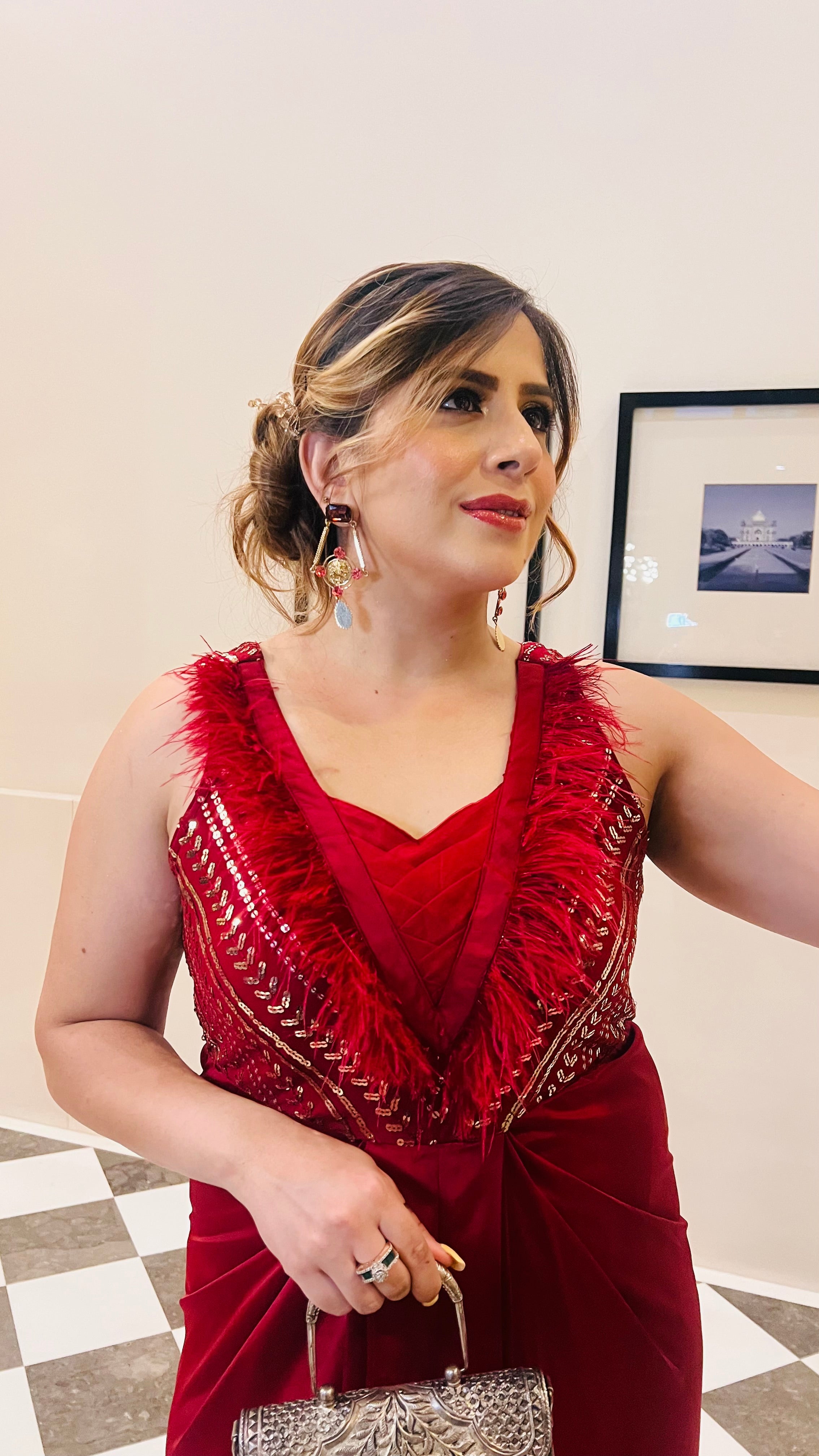 Maroon Fur Cocktail Drape