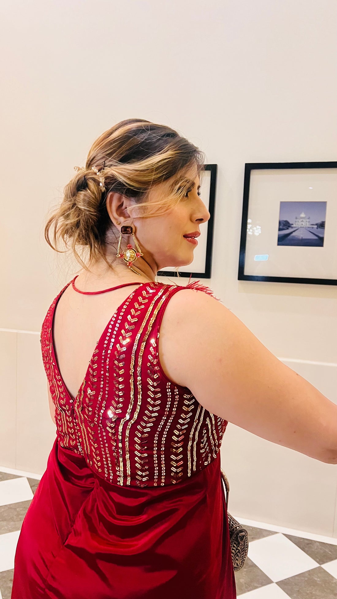 Maroon Fur Cocktail Drape