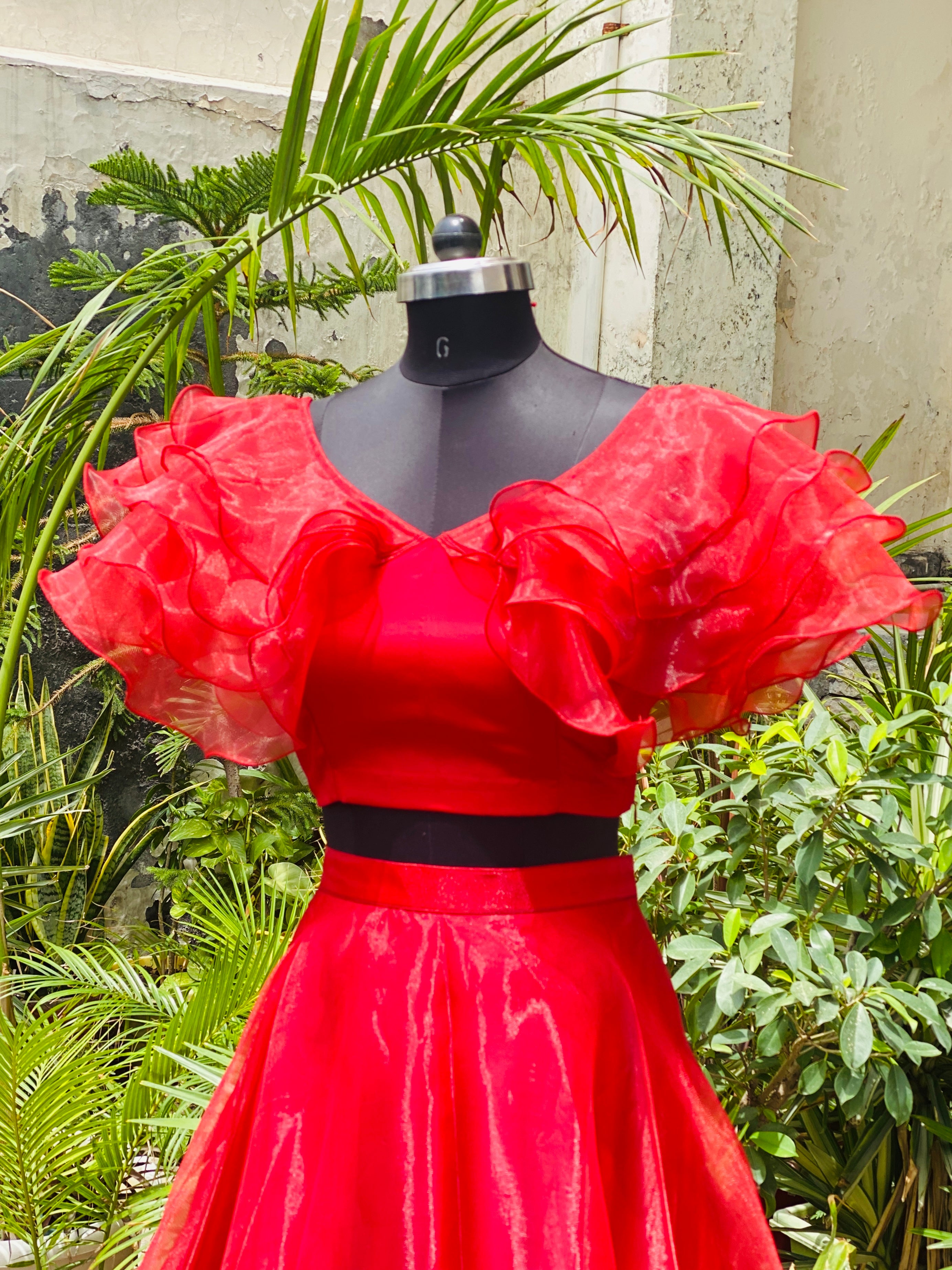 Red Organza Lehenga