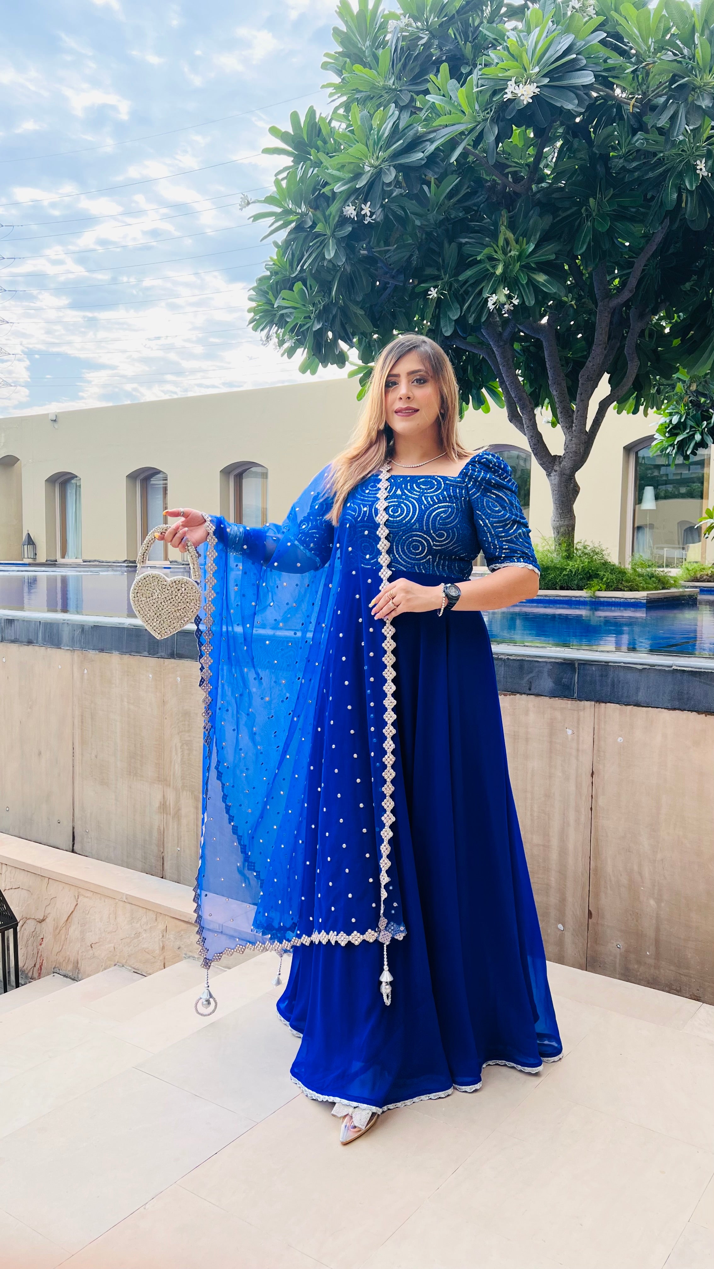 anarkali dress royal blue Royal Blue Mirror Embroidered Organza Anarkali