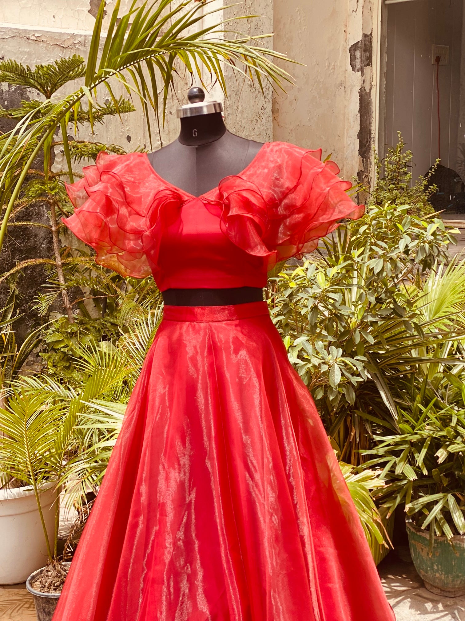 Red Organza Lehenga