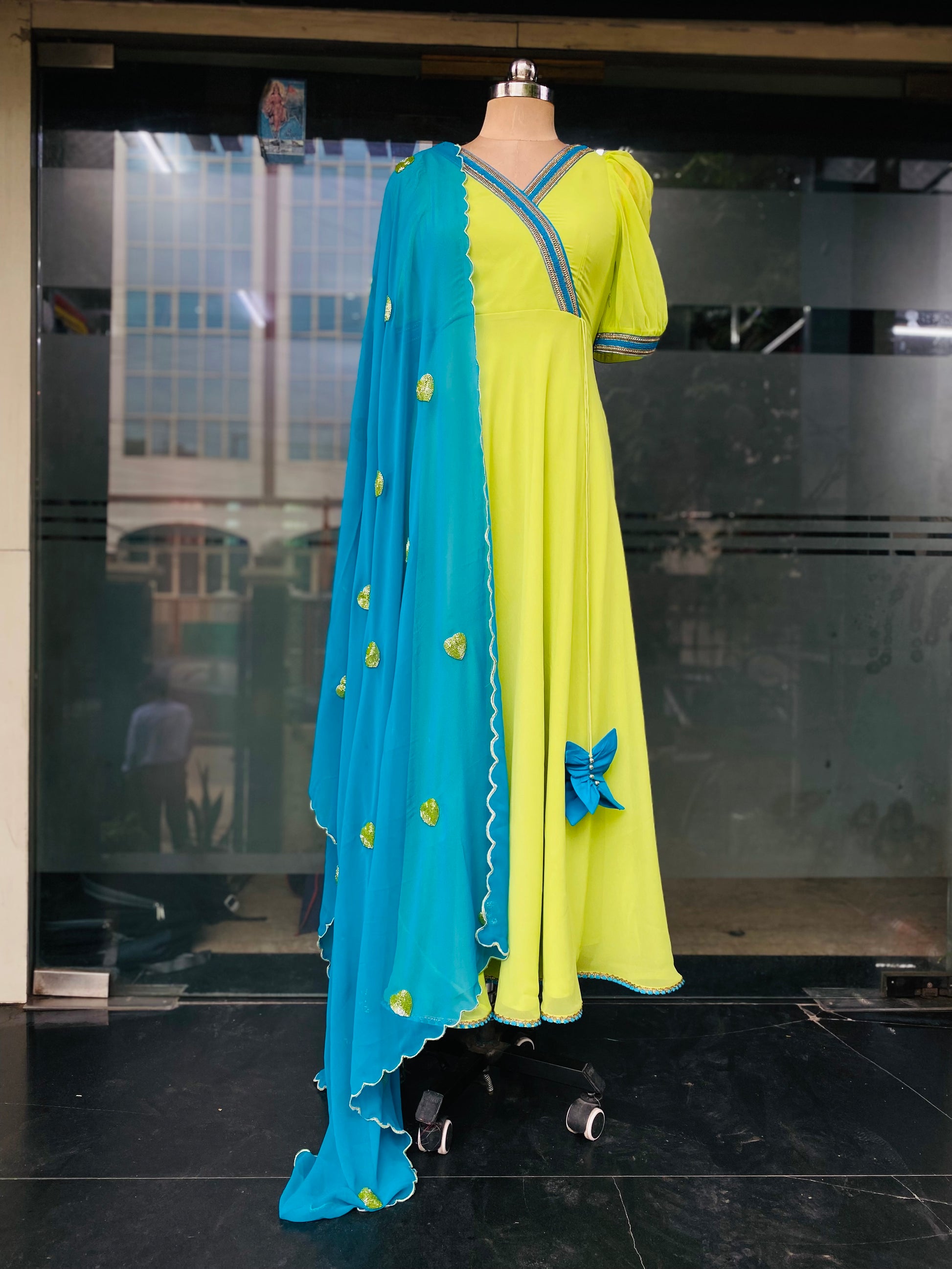 Pista Green - Turquoise Anarkali Lakhina Couture Pista Green - Turquoise Anarkali Lakhina Couture