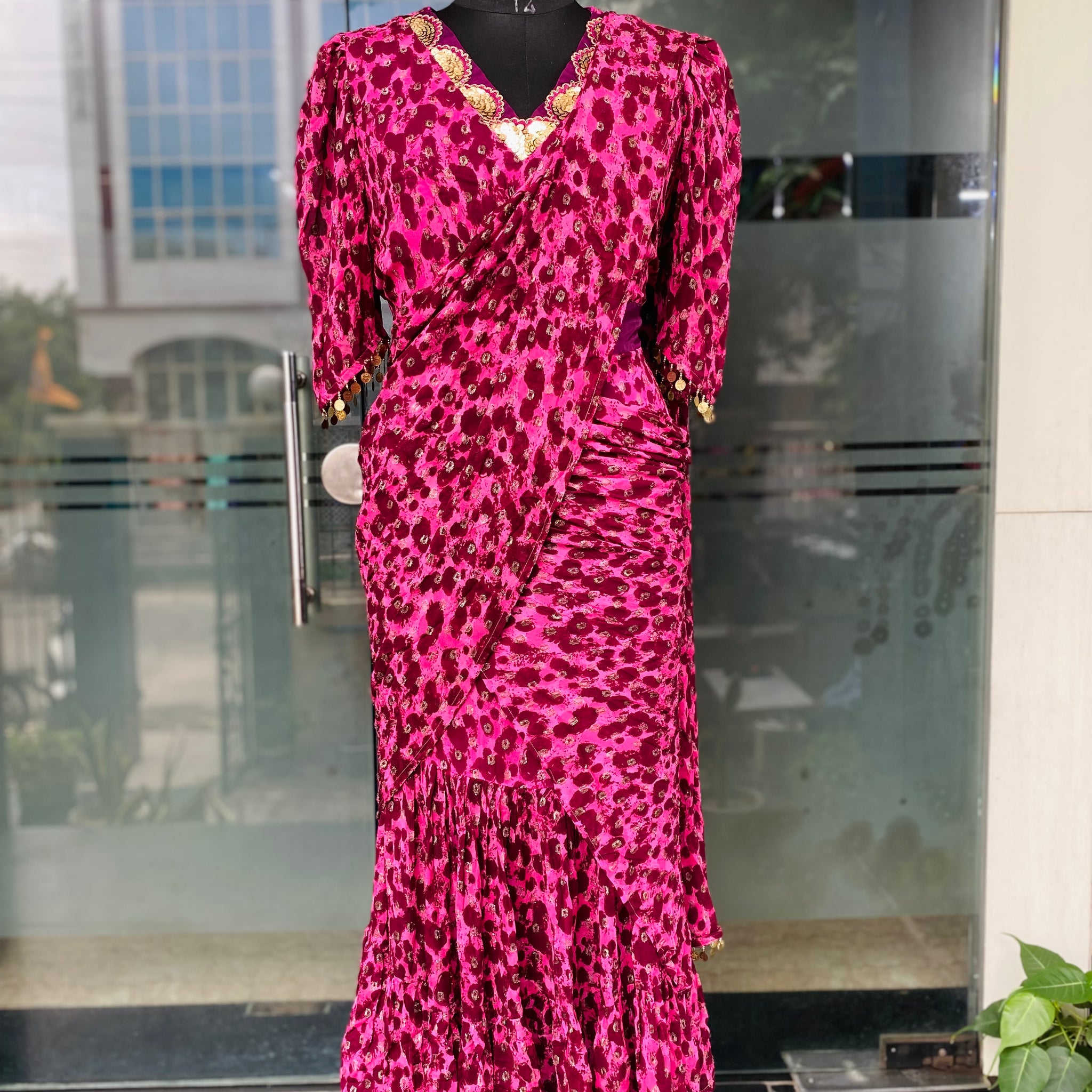 Pink Cheetah Maxi Saree