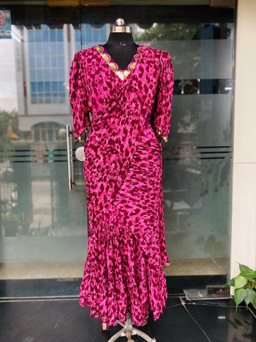Pink Cheetah Maxi Saree