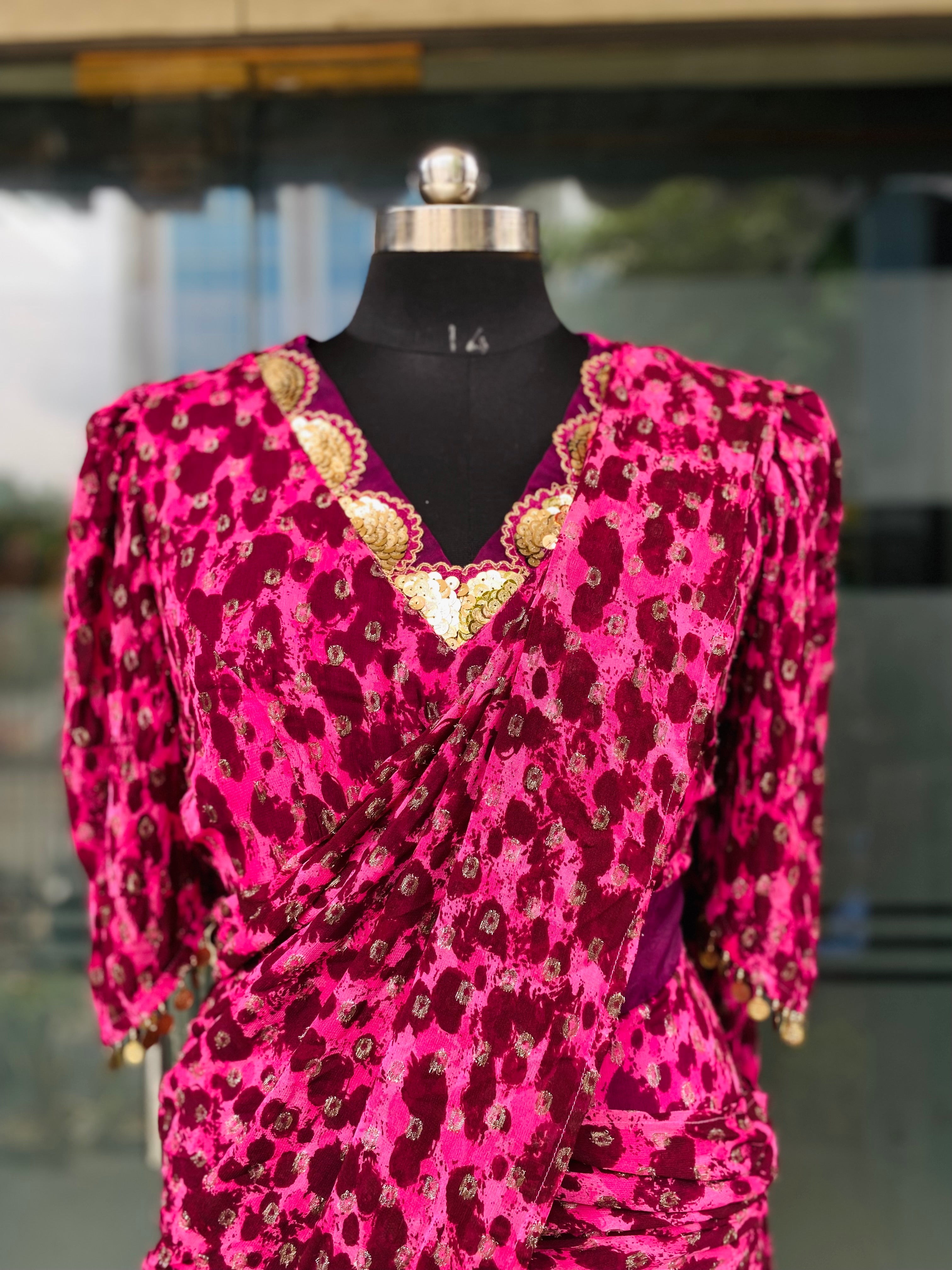 Pink Cheetah Maxi Saree