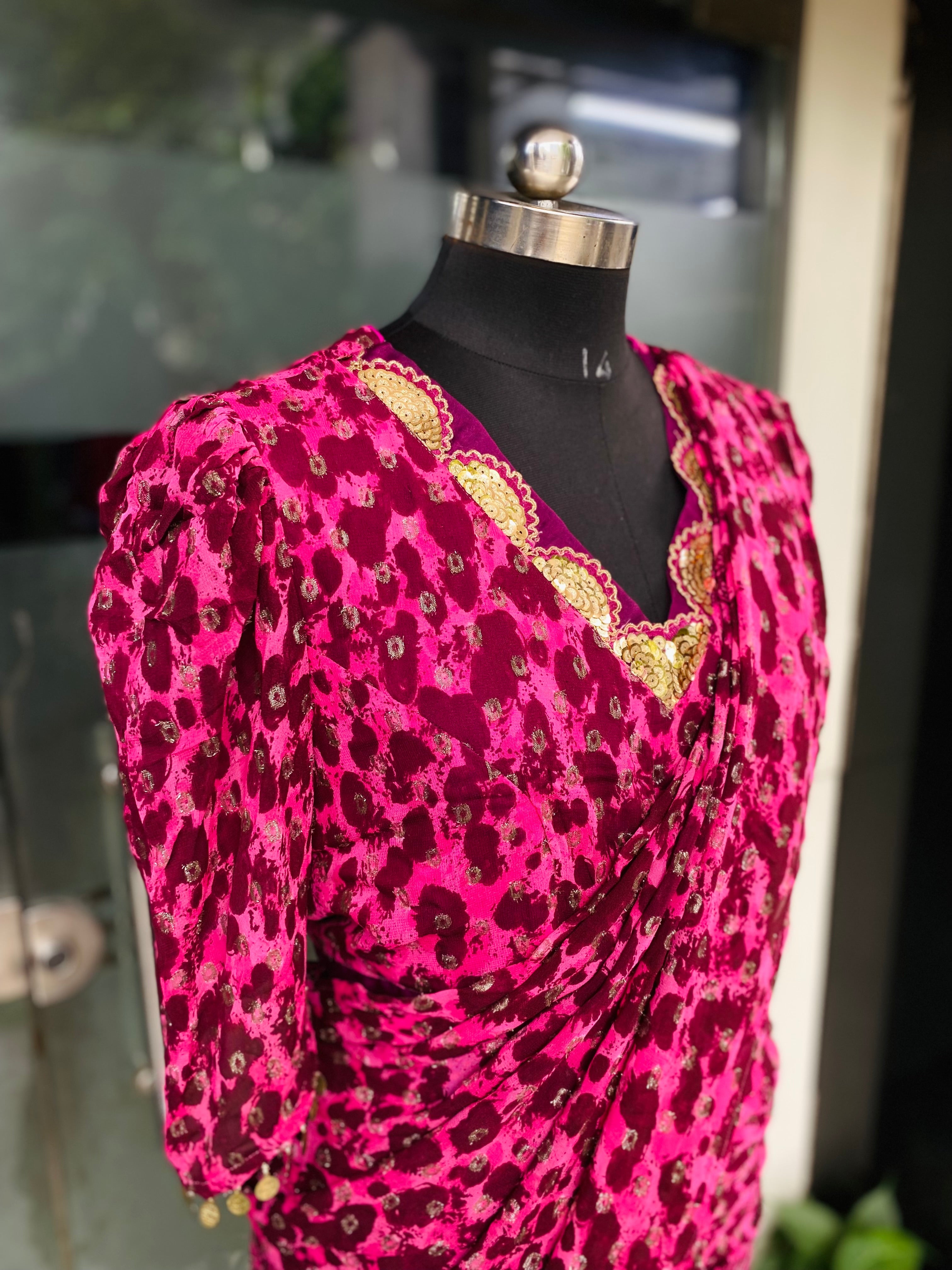 Pink Cheetah Maxi Saree