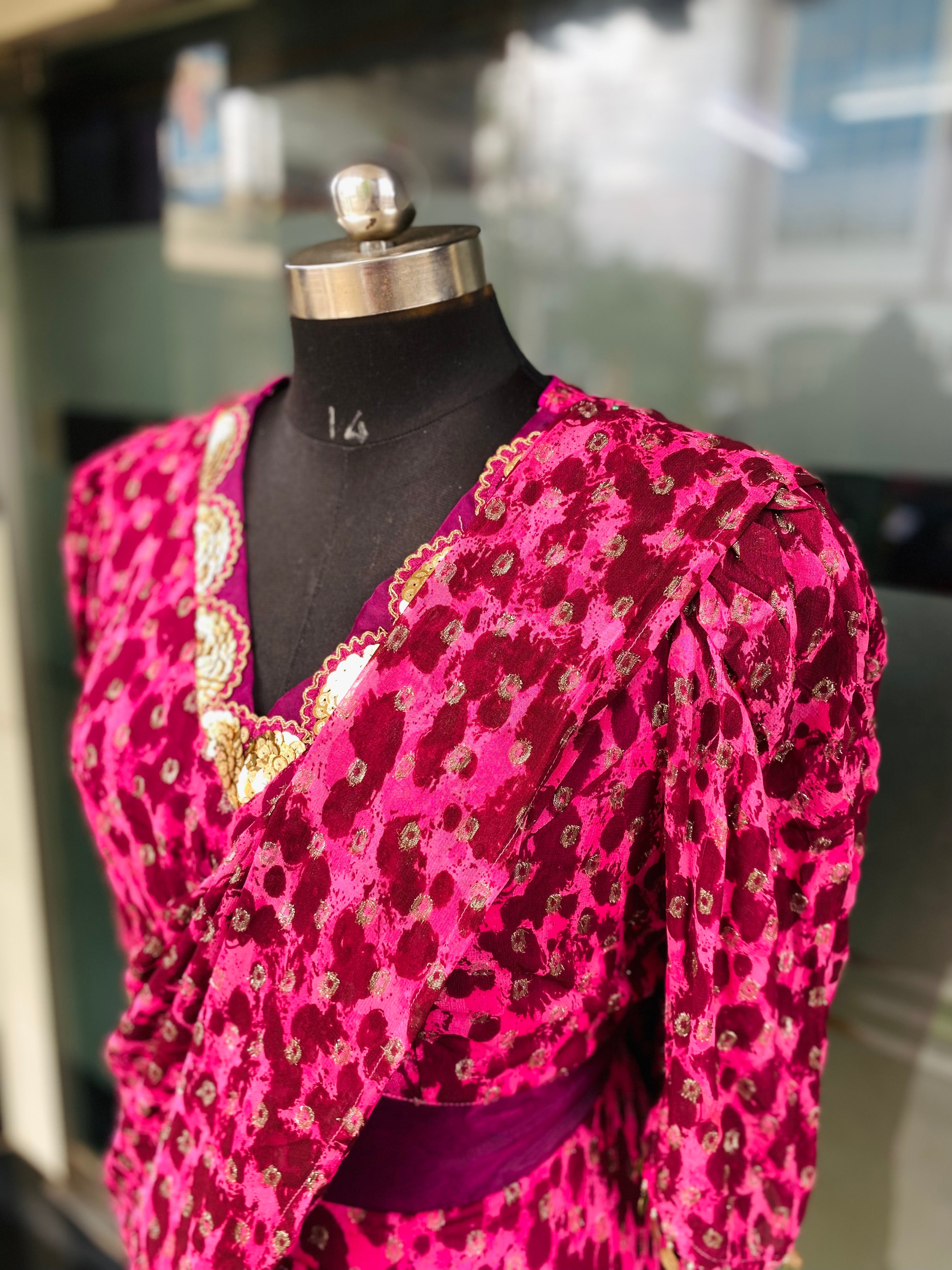 Pink Cheetah Maxi Saree