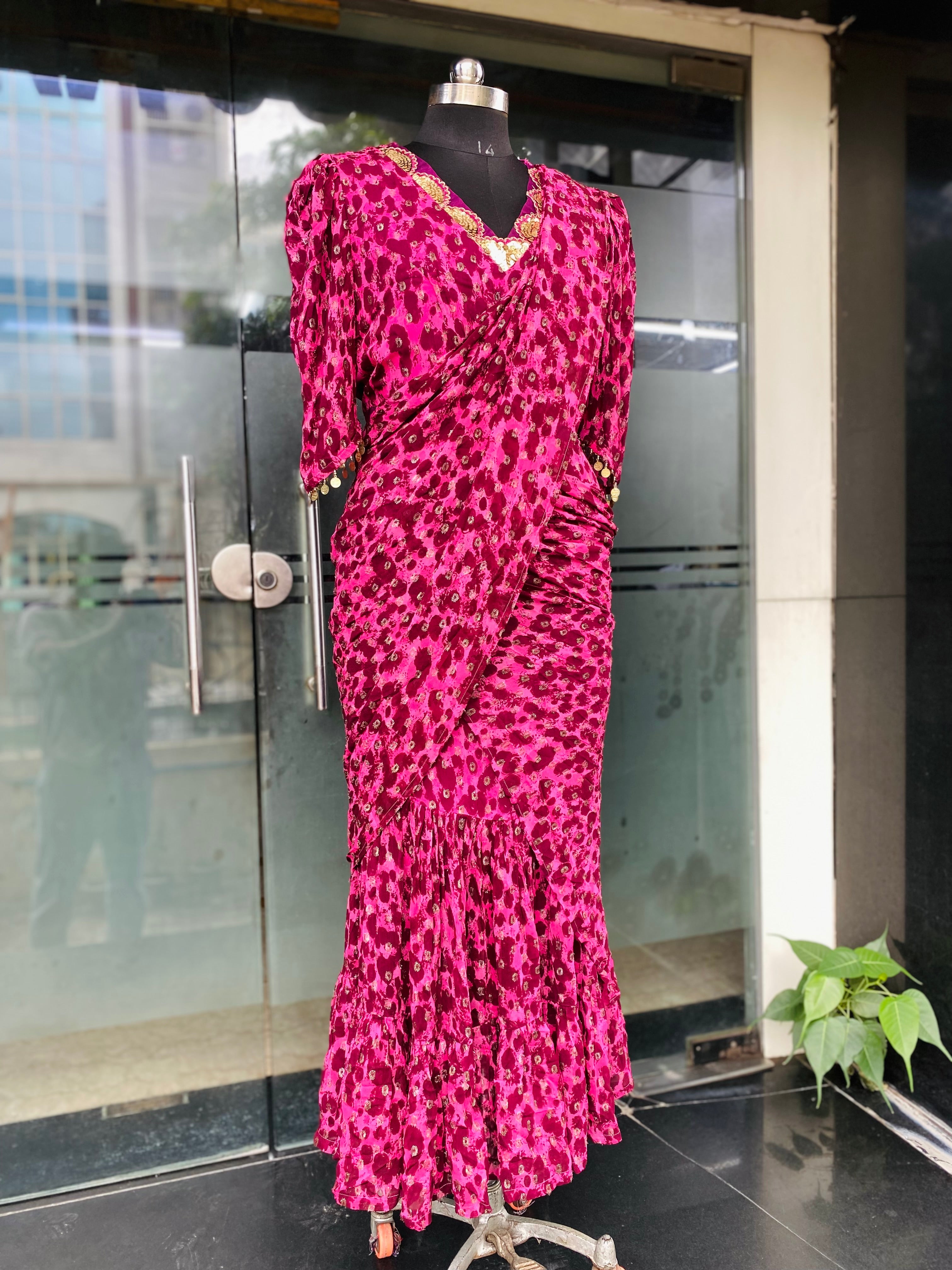 Pink Cheetah Maxi Saree