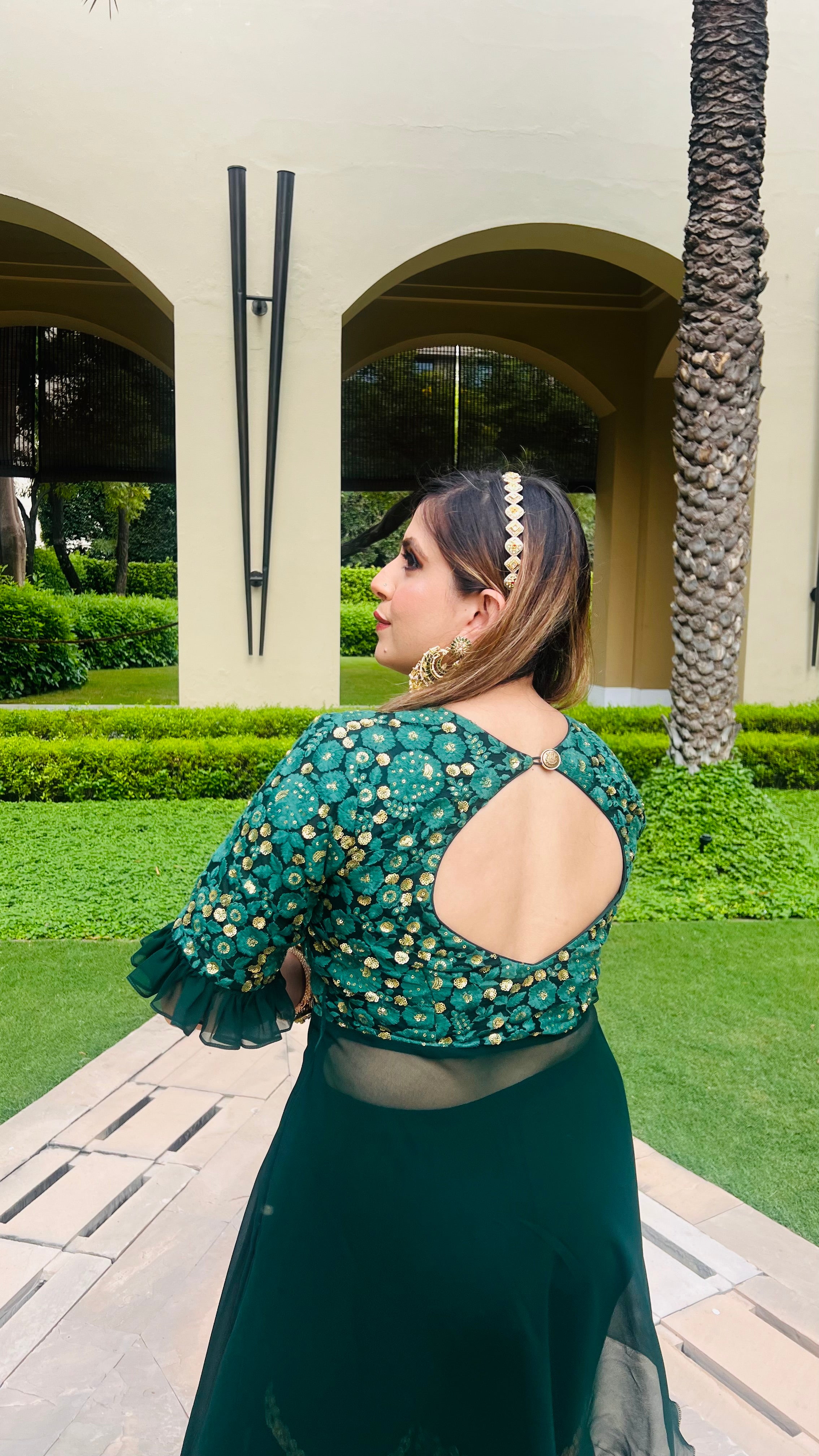 Green High Low Garara Suit