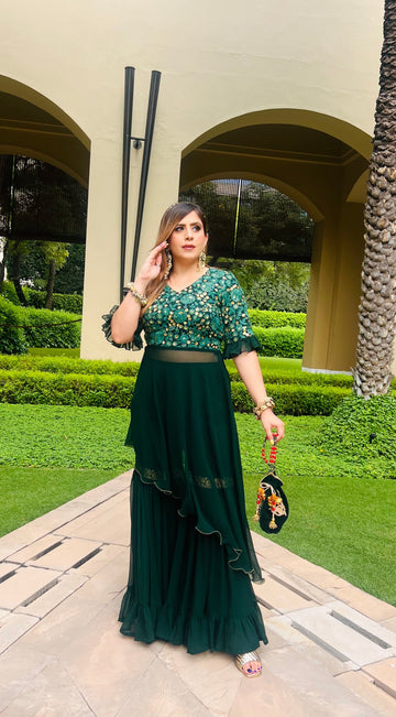 Green High Low Garara Suit