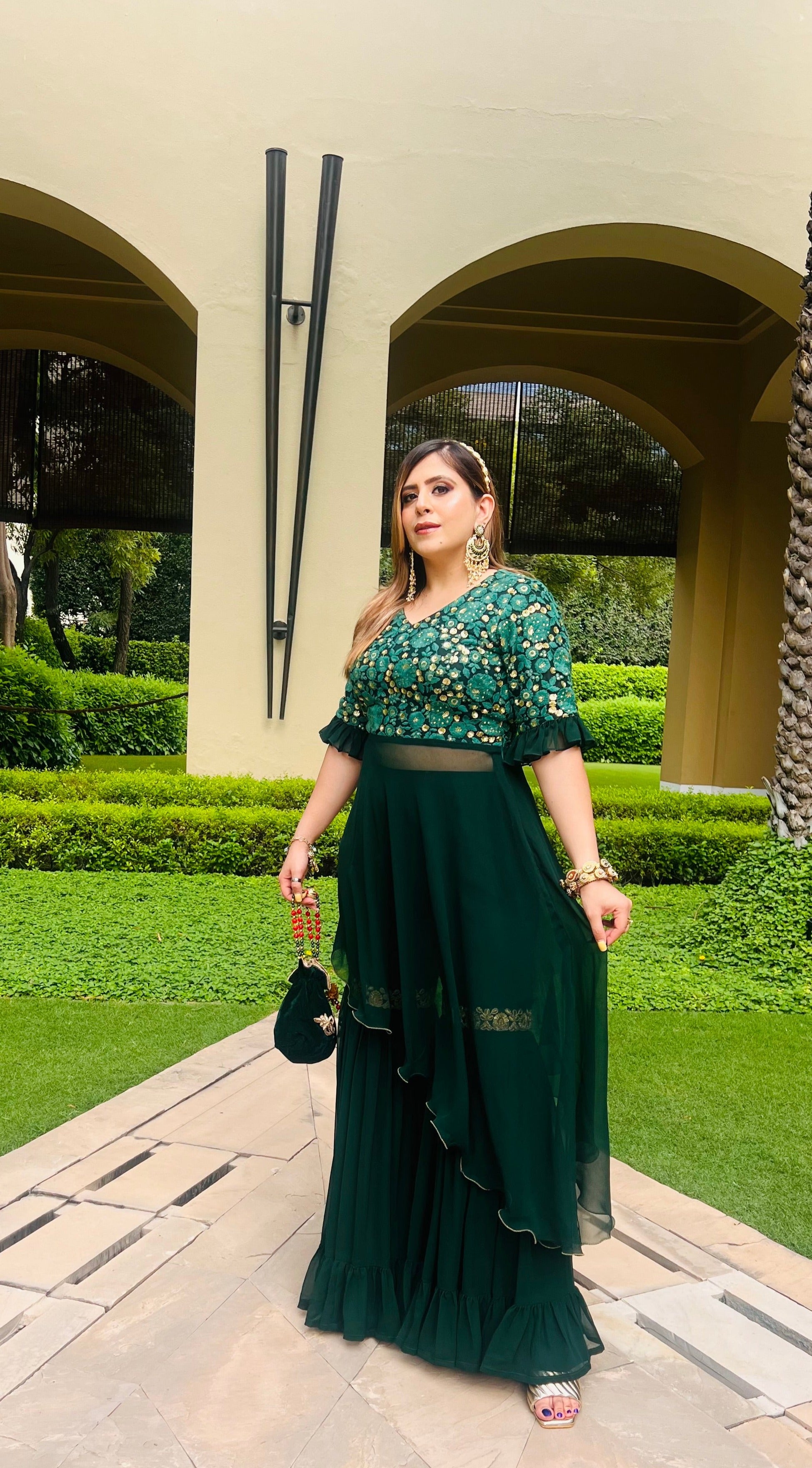 Green High Low Garara Suit