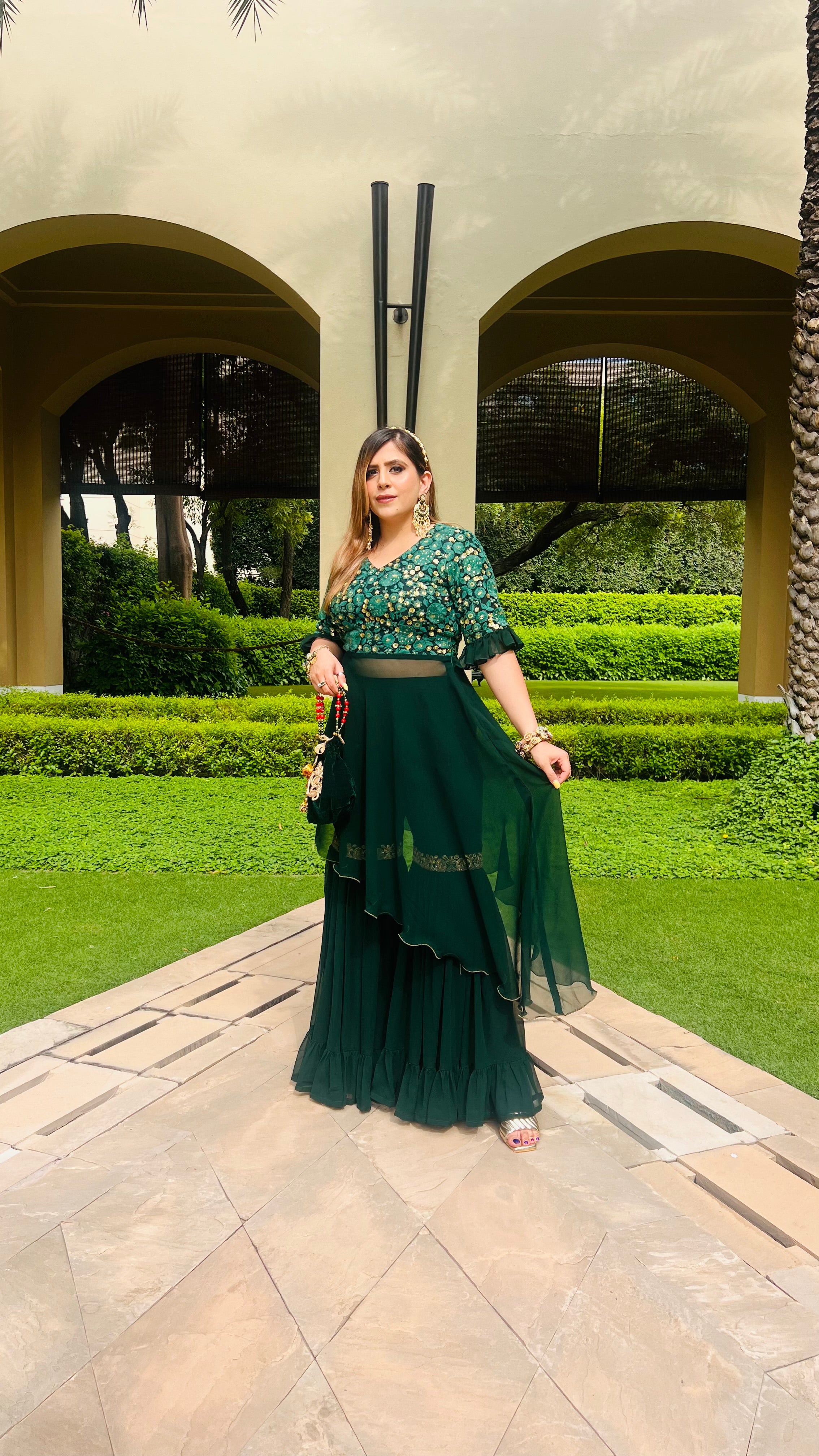 Green High Low Garara Suit