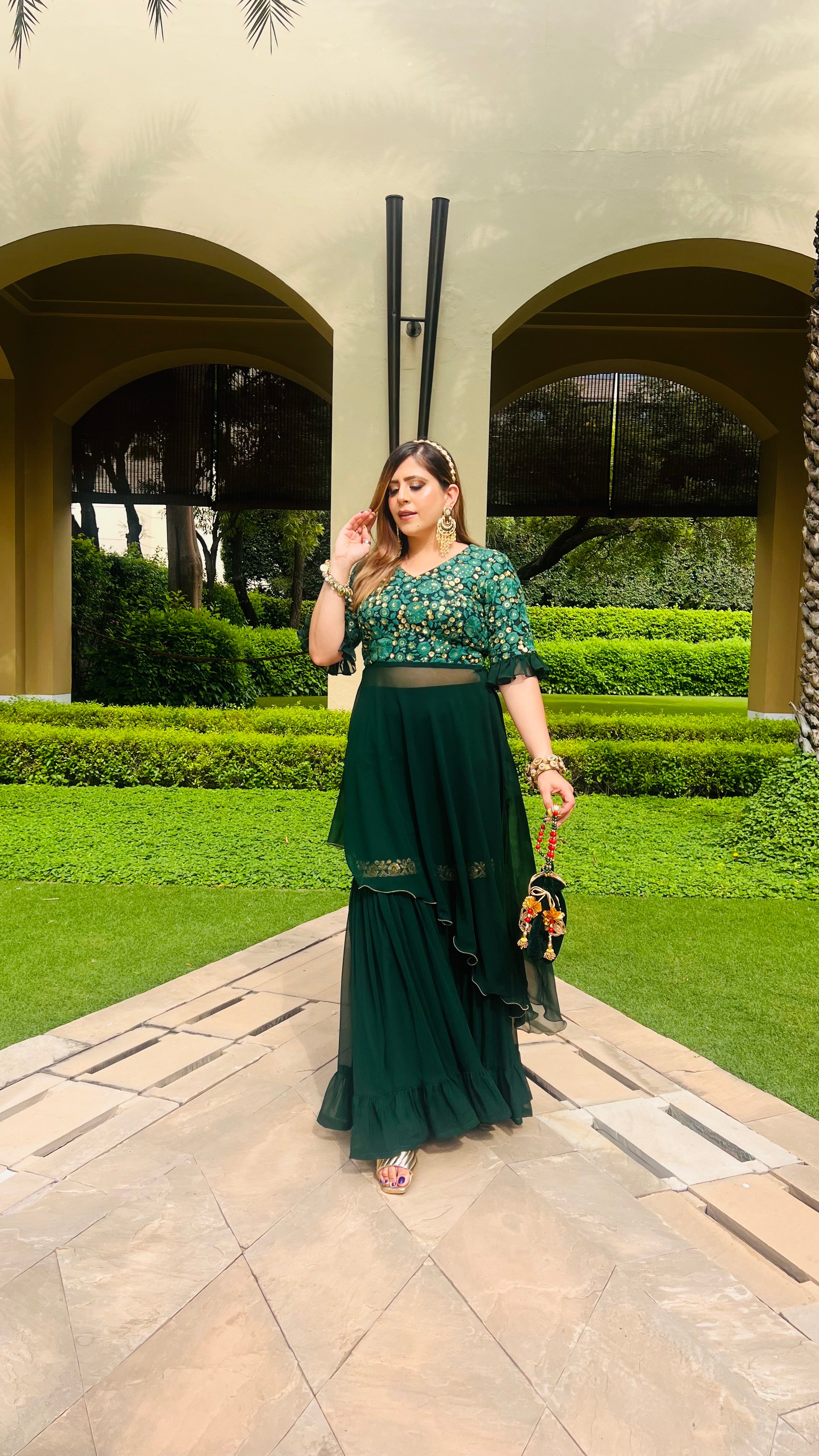 Green High Low Garara Suit