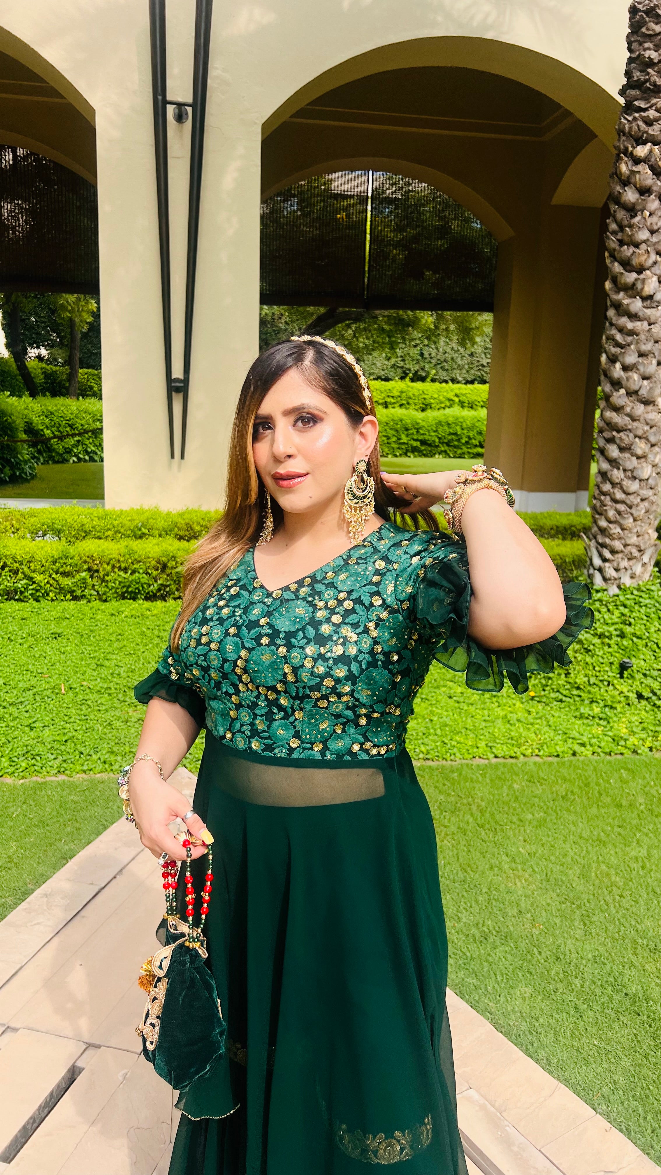 Green High Low Garara Suit