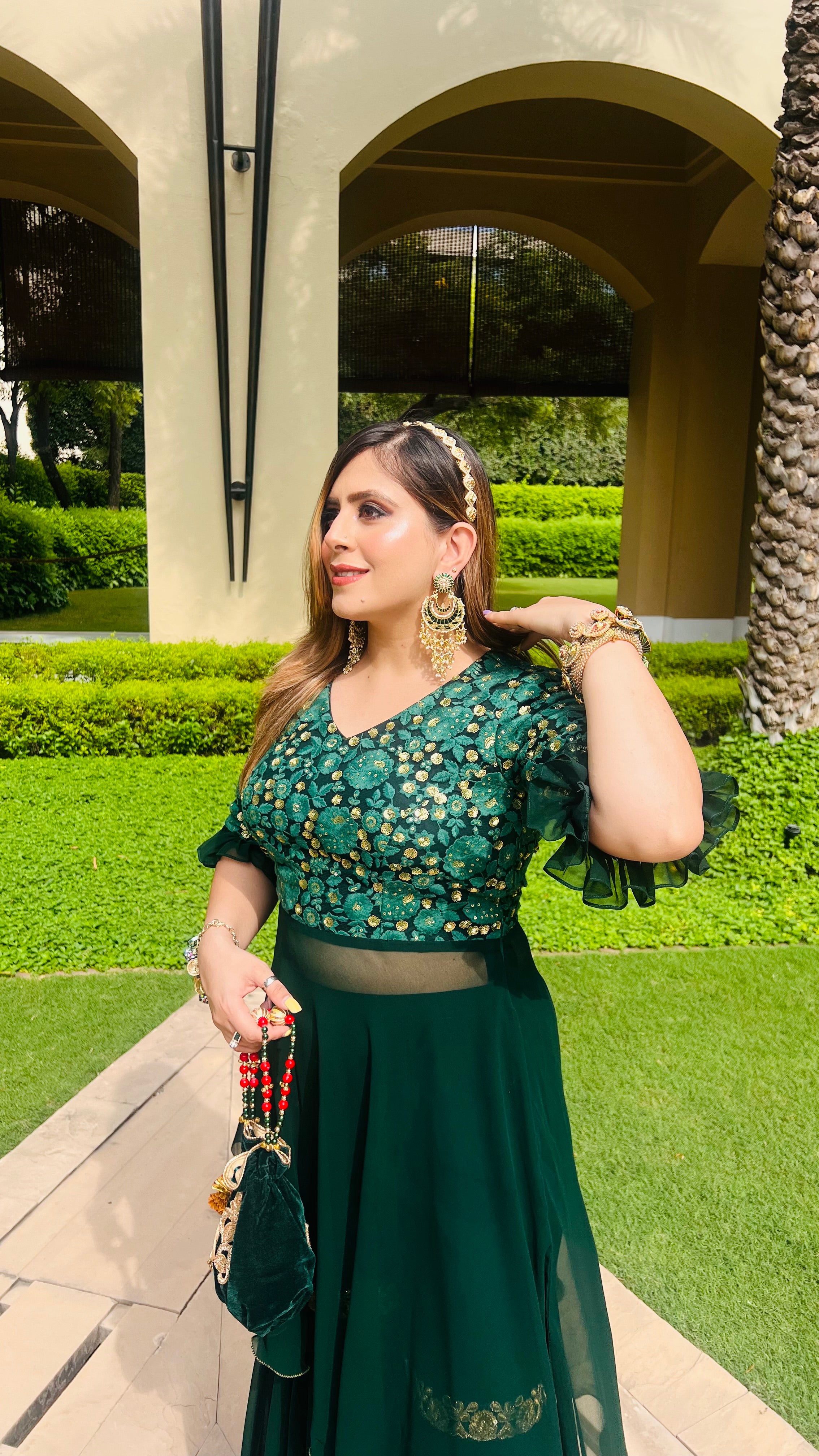 Green High Low Garara Suit