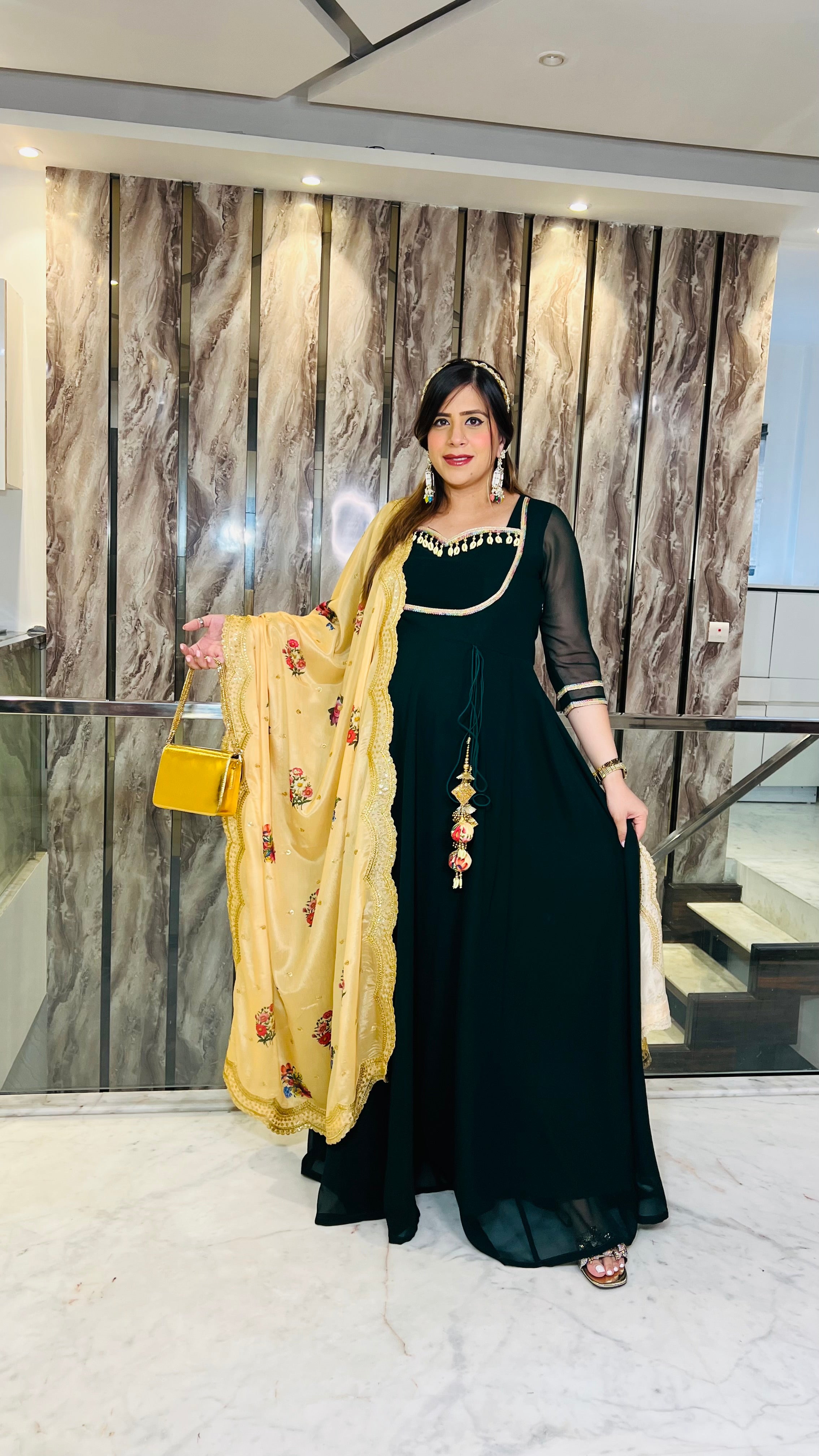 Bottle Green Summer Mehendi Anarkali