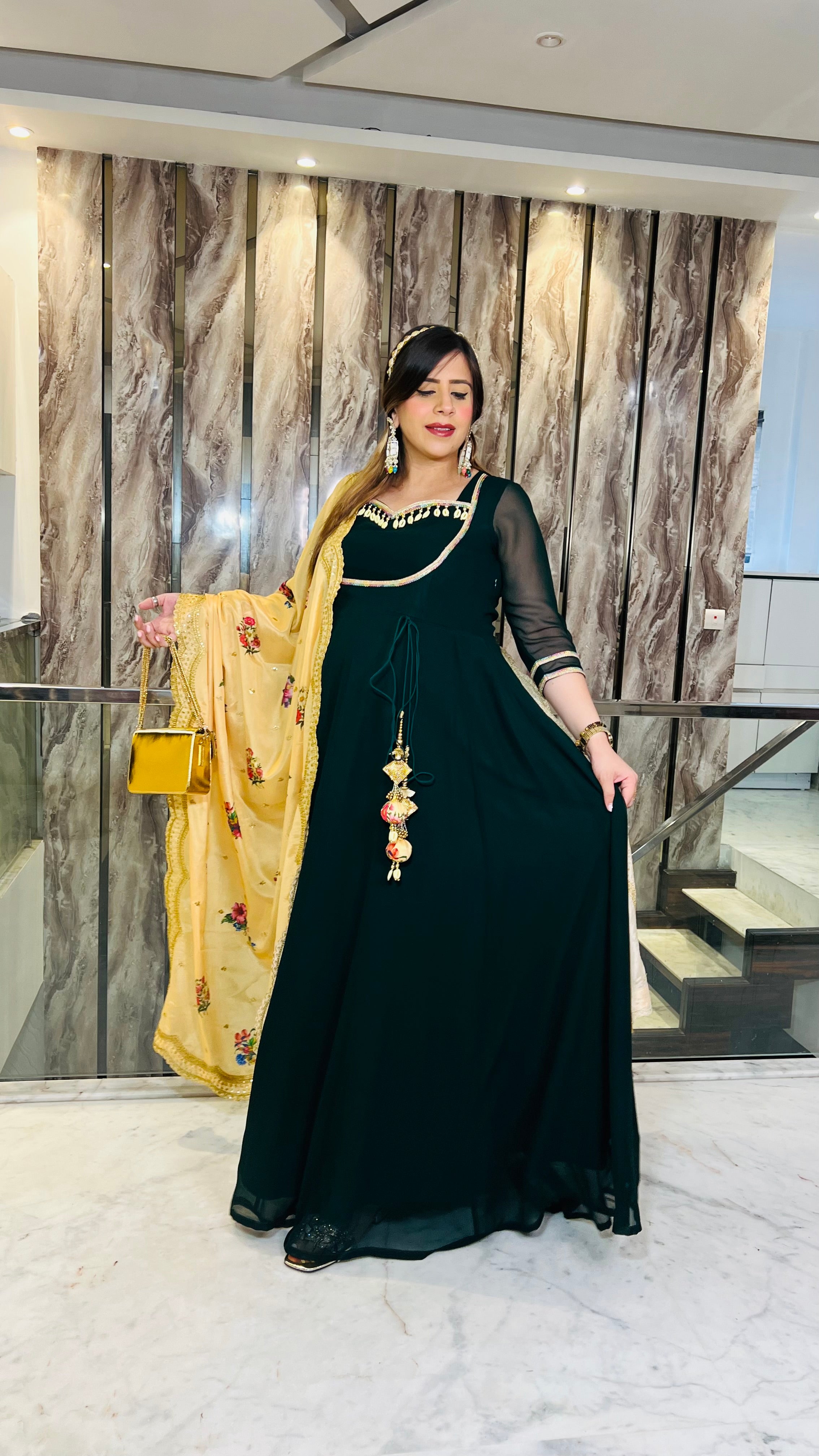 Bottle Green Summer Mehendi Anarkali