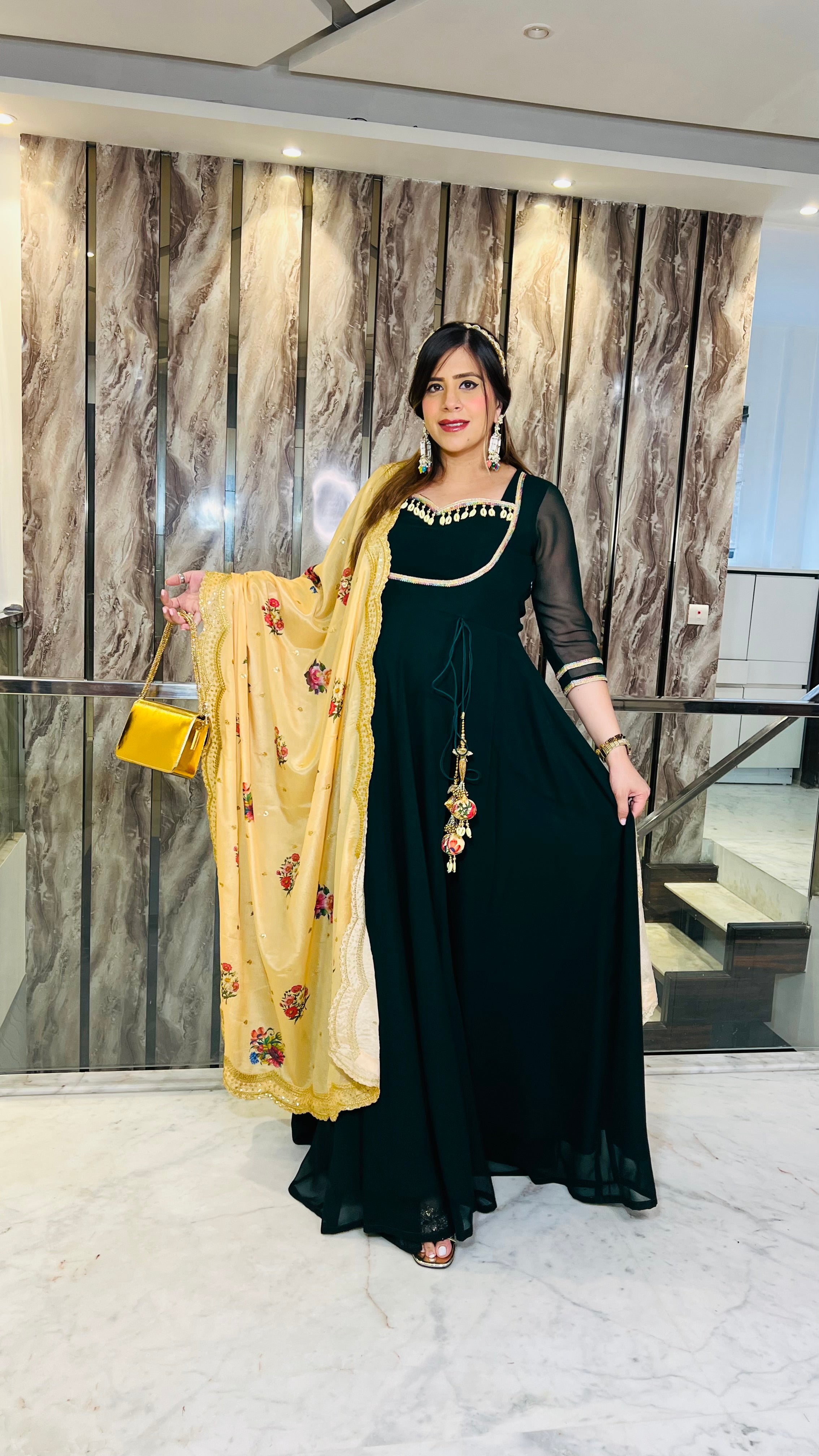 Bottle Green Summer Mehendi Anarkali